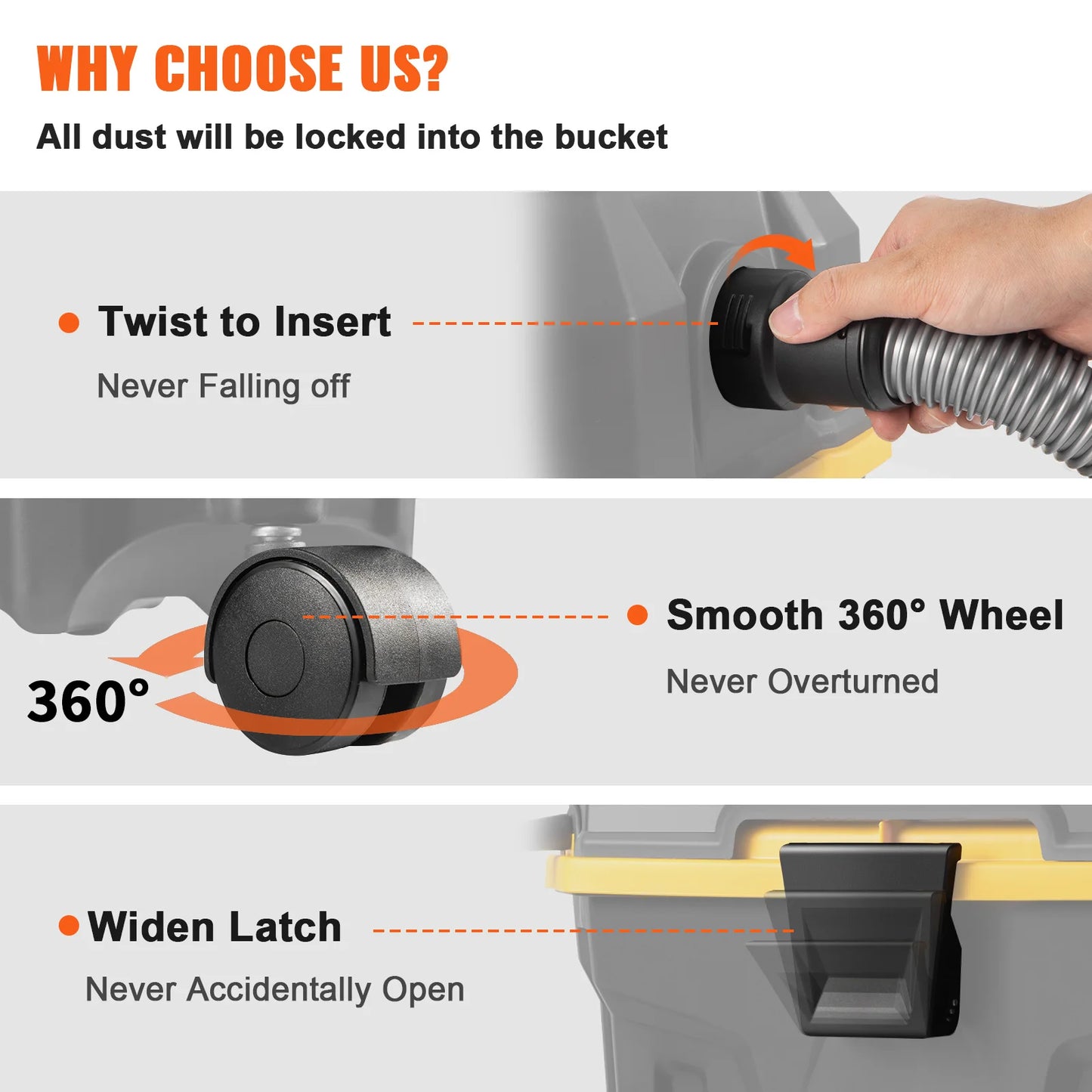 SucceBuy Portable Wet and Dry Vacuum Cleaner 15L For Car & Home Appliance 1200W Power Strong Suction Vacuum Cleaner & Air Blower