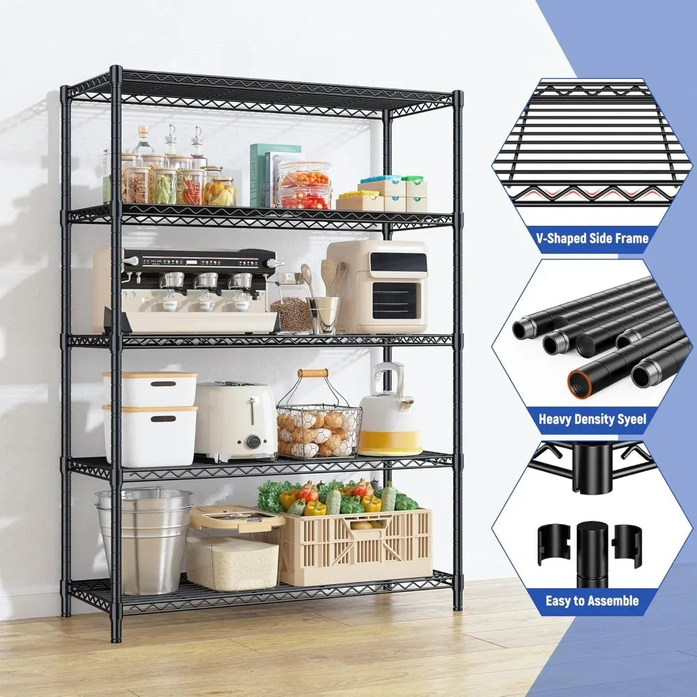 Hign-concerned Storage Shelves 5 Tier Wire Unit For Kitchen