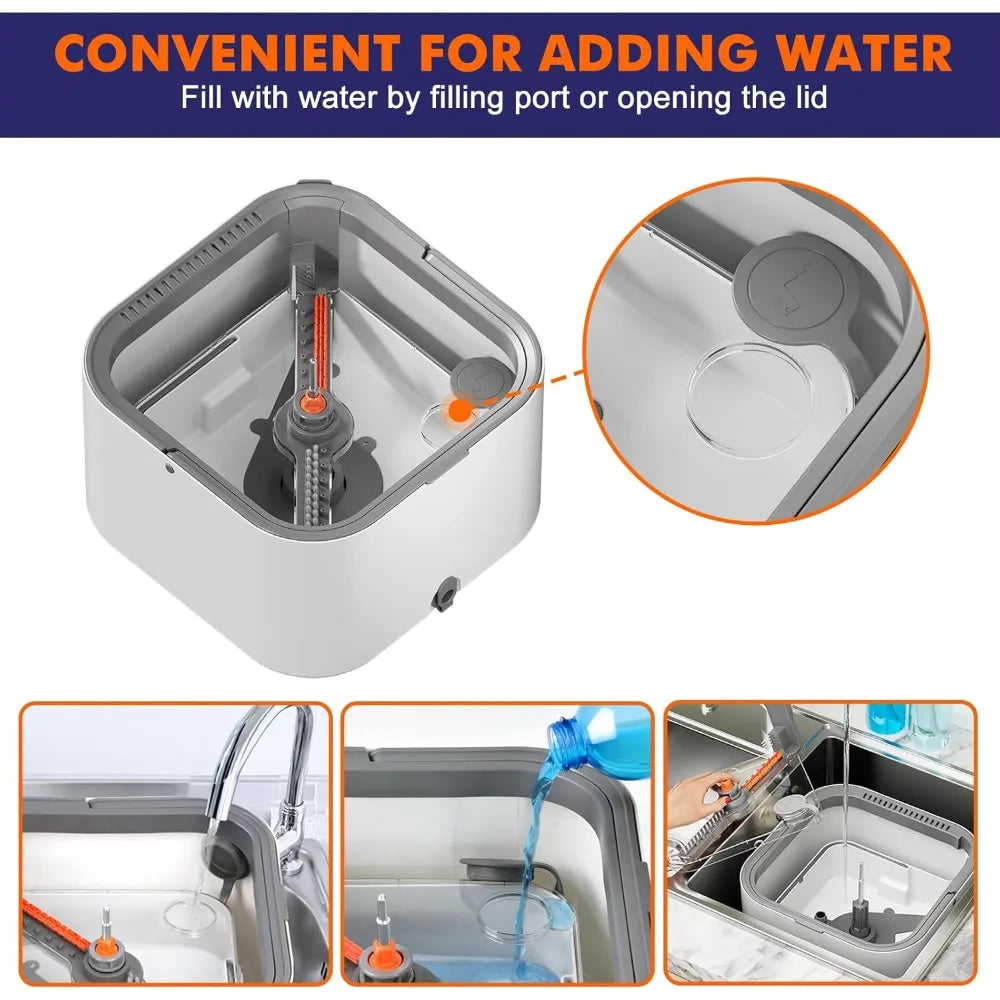 Upgraded Self-Standing Spin Mop and Bucket System, Detachable Inner Mop Bucket for Hardwood Floors - White with 6 Pads