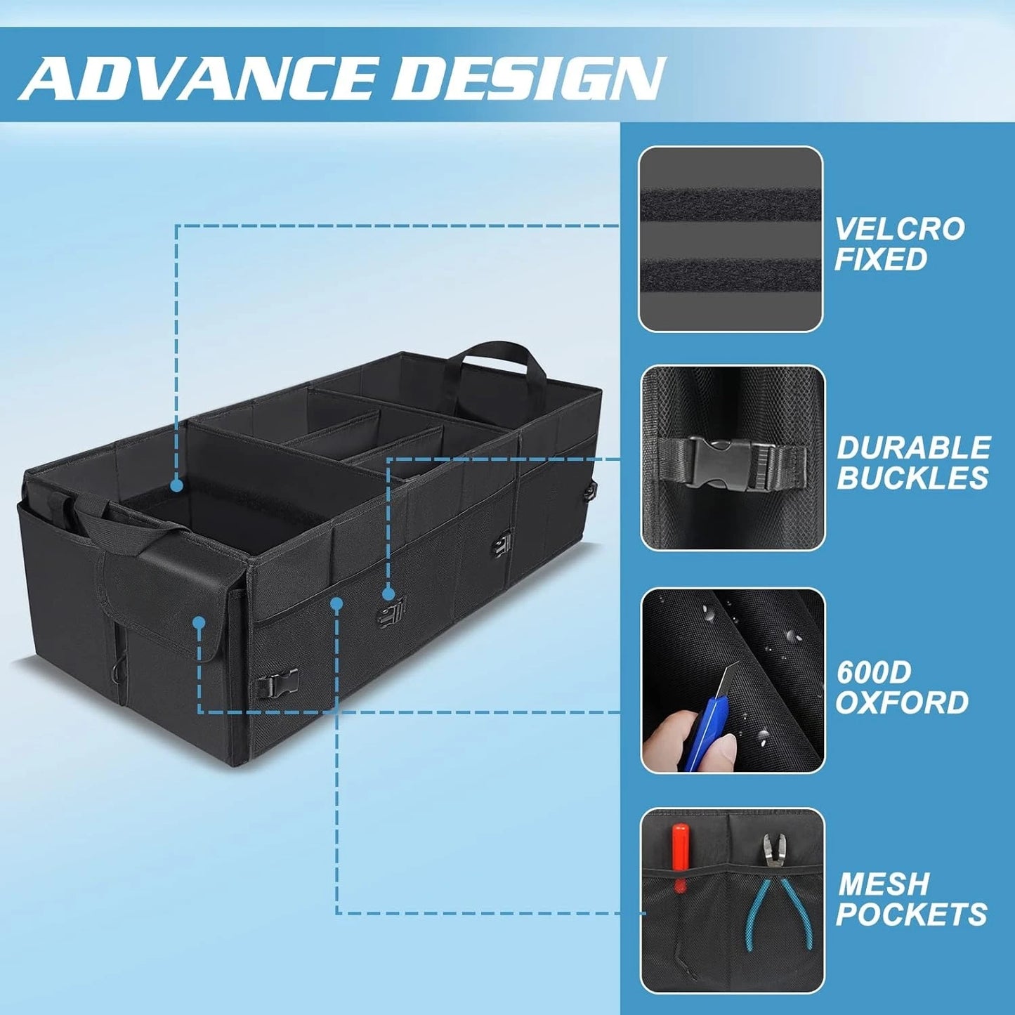 Trunk Organizer With Insulated Leakproof Cooler Bag 98L