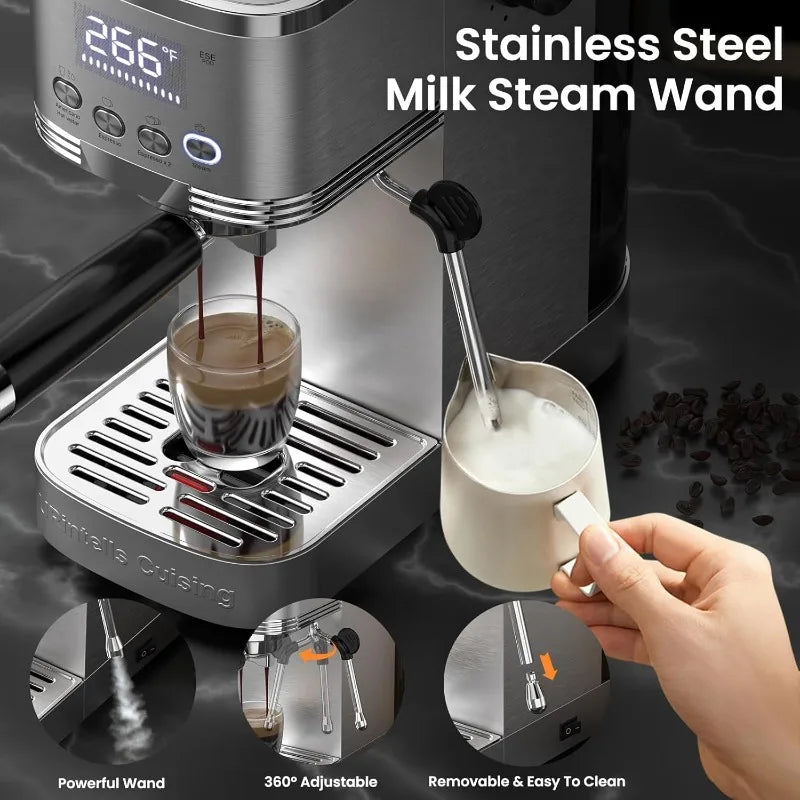 Machine 20 Bar Temperature Control LED Display Expresso Machine for Home with Steam Milk Frother for Cappuccino Latte S
