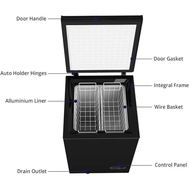 3.5 Cu Ft Chest Freezer - Super-Low Temperature - 2 Removable Baskets - Electronic Control 14℉ to -40℉- Red