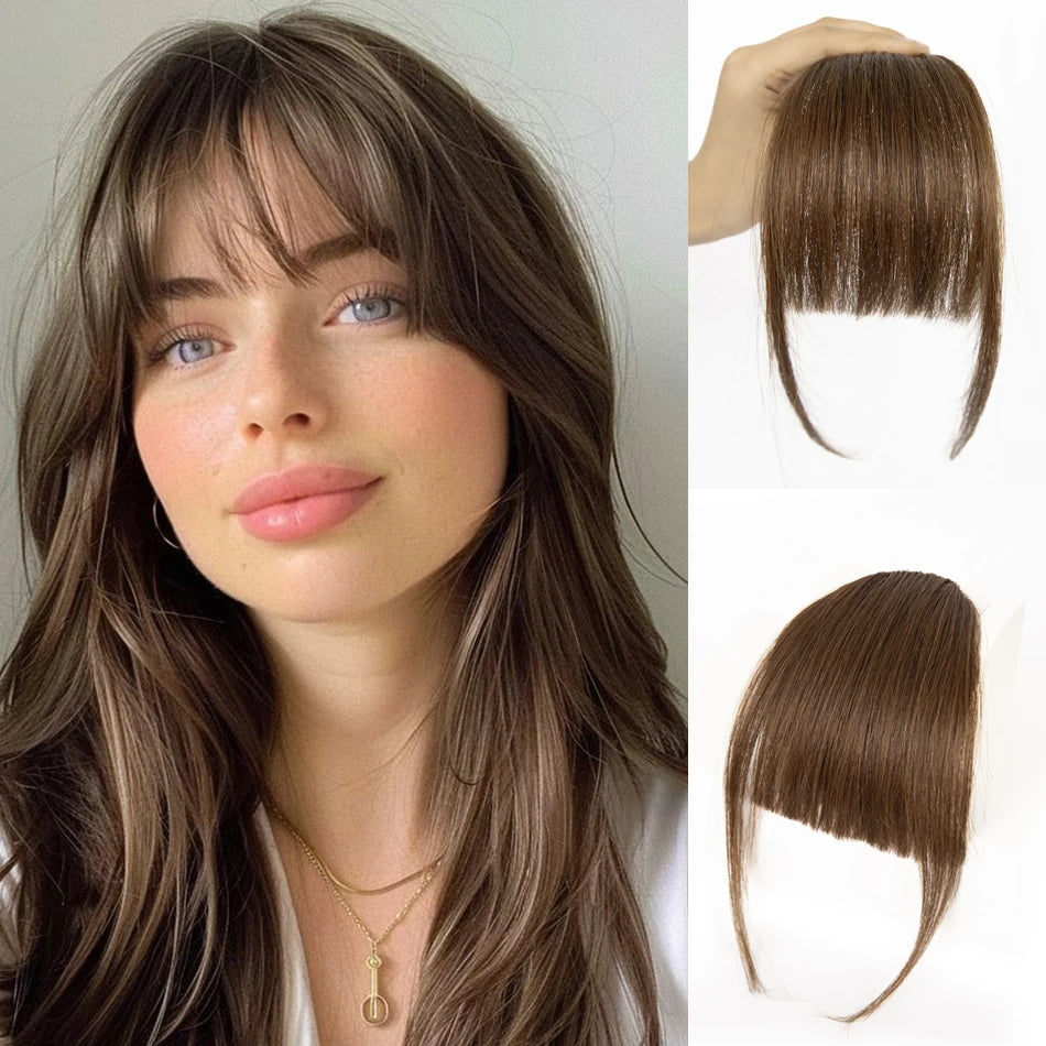 Dark Brown Black Clip In Bangs 100% Human Hair Bangs Wispy Ligth Black Brown Clip In Bangs Fringe with Temples Real Human Hair F