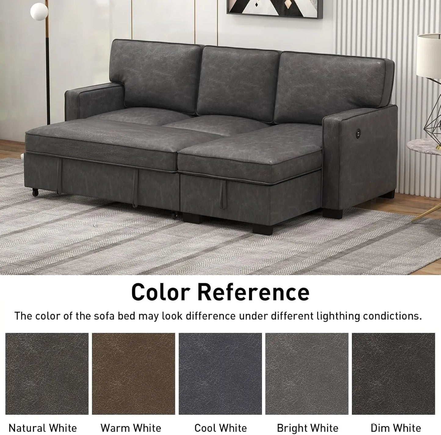 Convertible Sleeper Sofa 3 in 1, Faux Leather Modern L-Shaped Couches for Living Room, Pull Out Sectional Futon Sofa Bed with