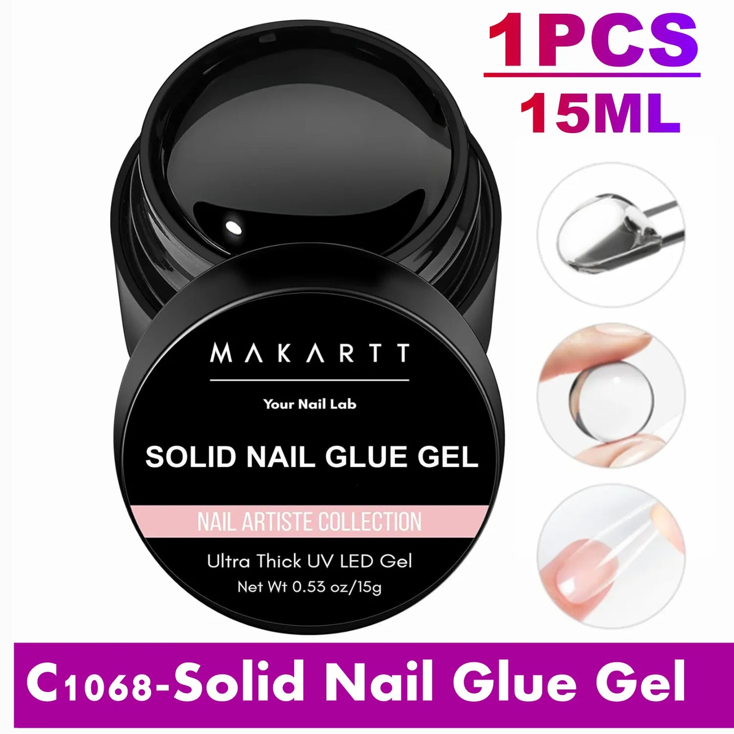 Makartt Solid Nail Glue with Glue Remover Kit: Super Strong Nail Glue Gel for Press on Nails and Nail Tips Supplies UV LED Cured