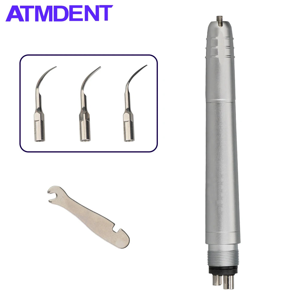 Dental Ultrasonic Air Scaler with 3 Tips Scaling Handpiece Frequency Pneumatic Scaler 2/4 Holes