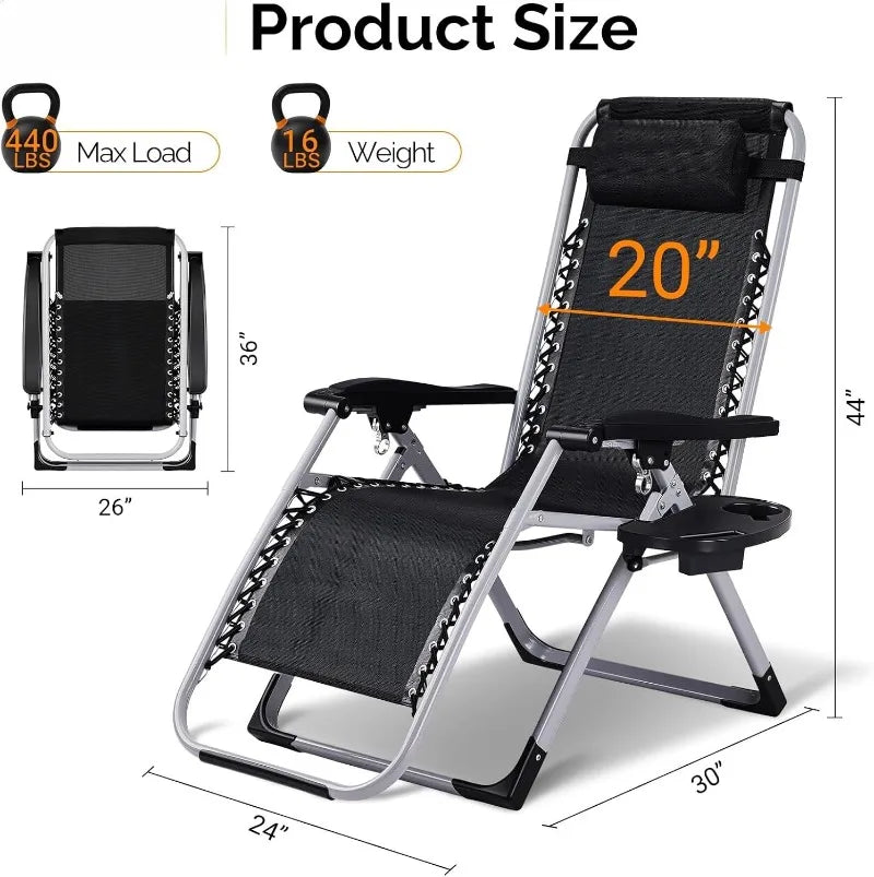 Padded Zero Gravity Chair, Lounge Chair with Removable Cushion & Tray, Folding Reclining Patio Chairs, Recliner Chair for
