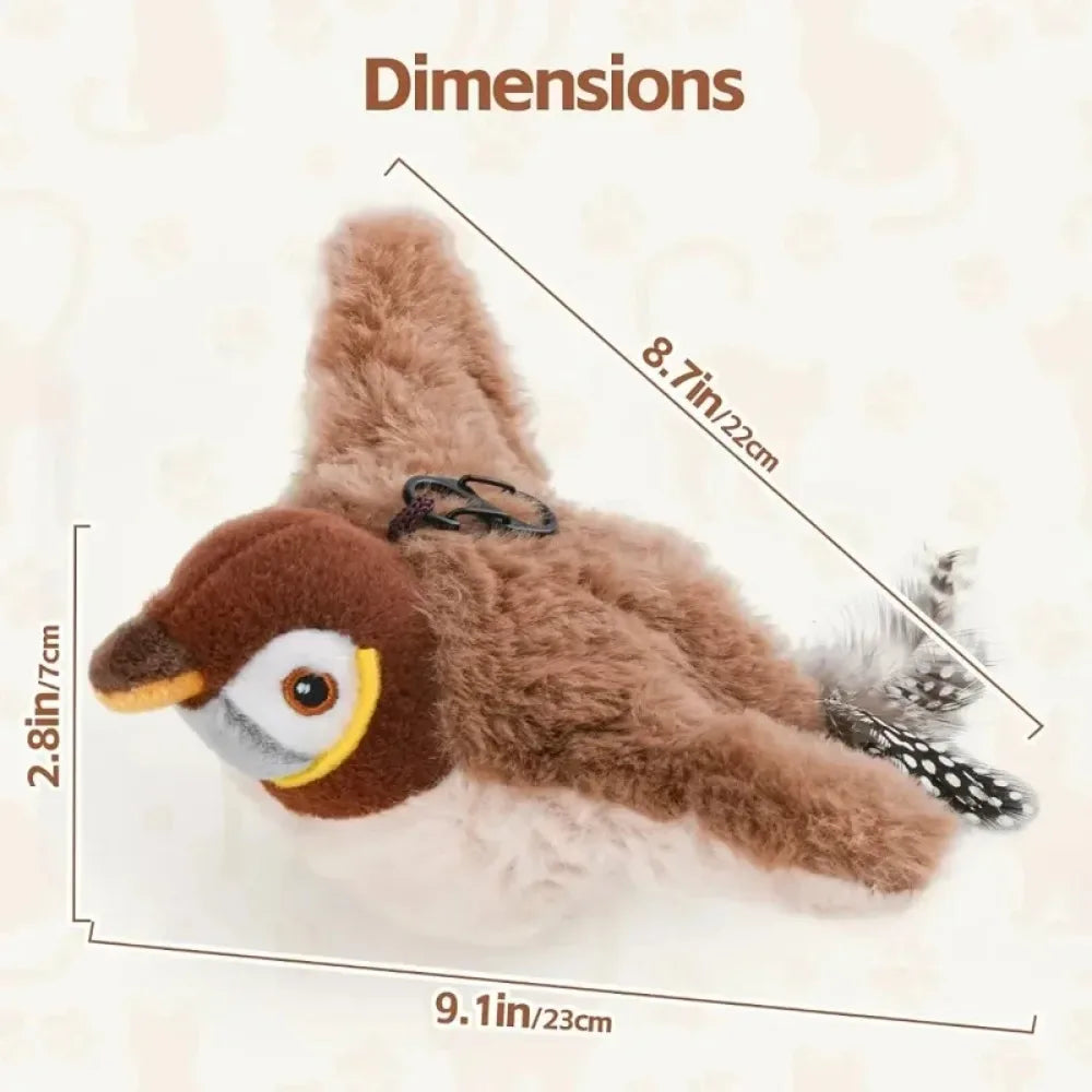 Hot Cat Interactive Toy - Electric Flapping Bird, USB Rechargeable, Touch-Activated Squeaky Plush w/Catnip for Cats & Small Dogs