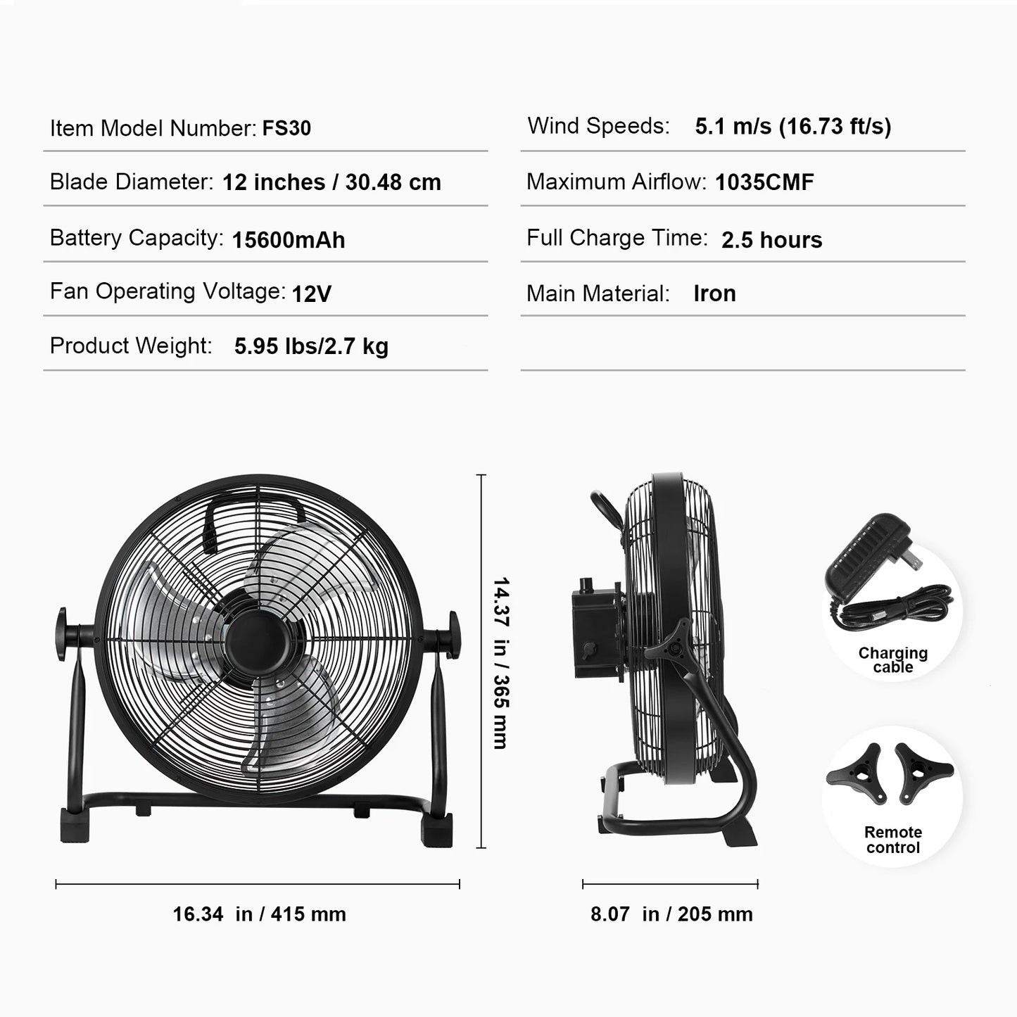 Vevor Cordless Floor Fan High Velocity Portable Heavy Duty
