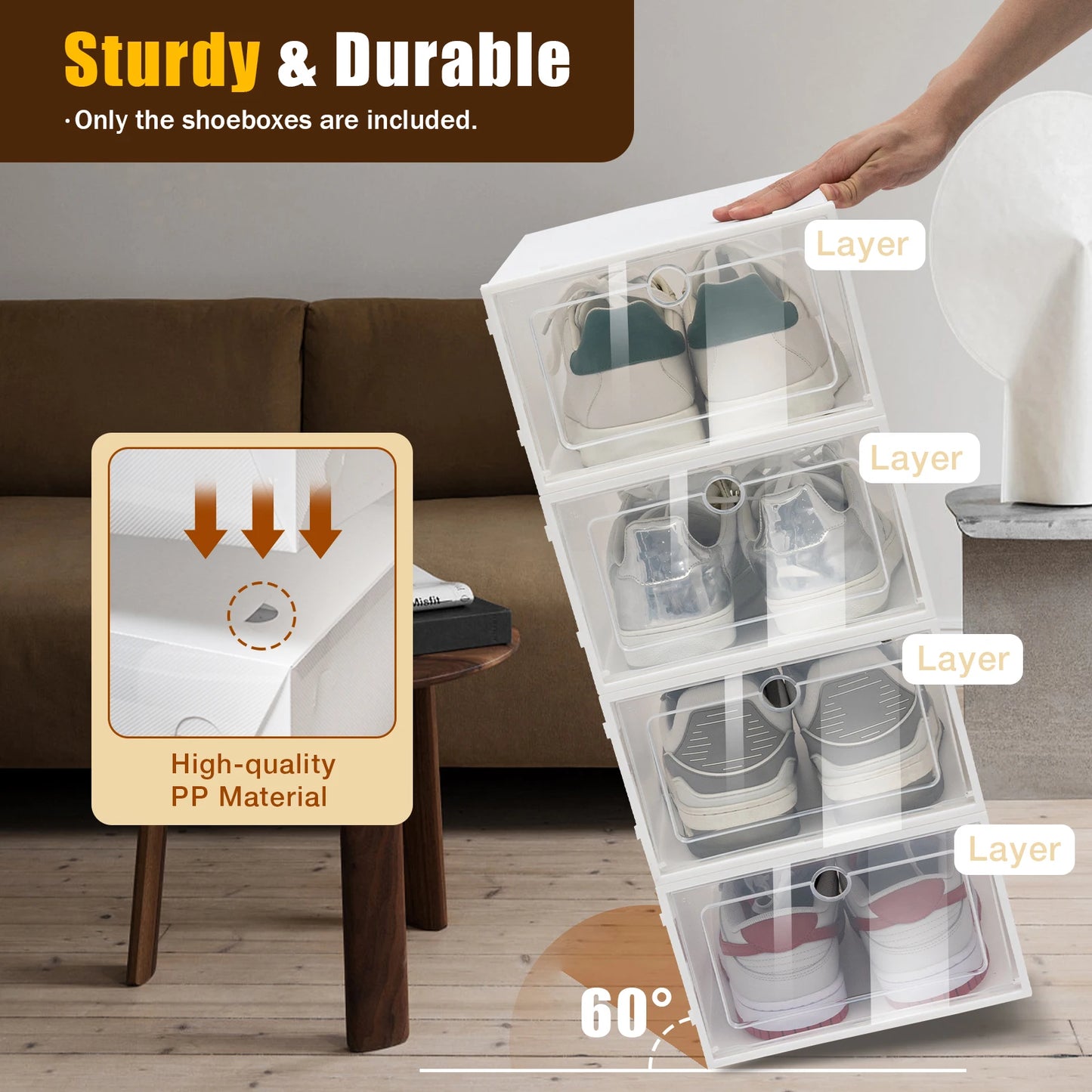 24 Pack Clear Shoe Boxes, Stackable Shoe Storage Boxes, with Lids, Clear Plastic Stackable Shoe Organizers, For Closet