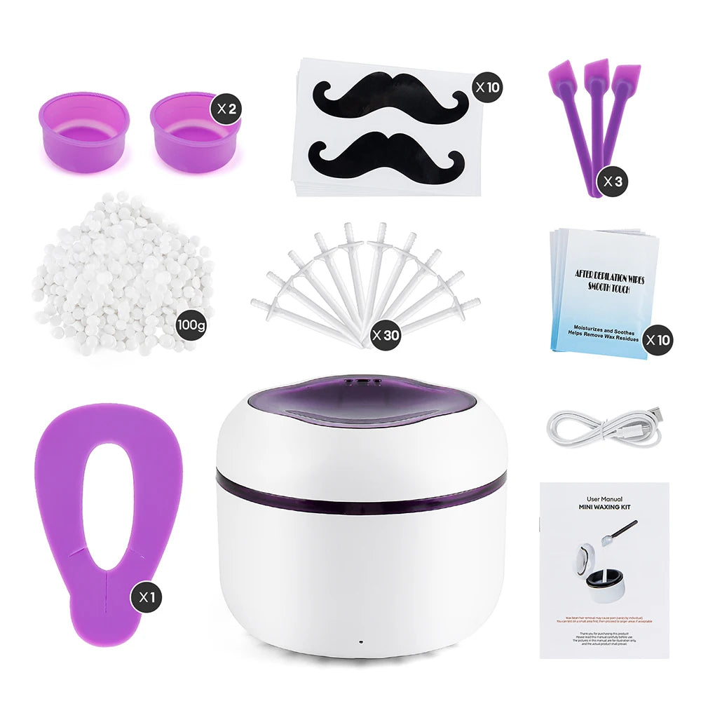 Mini Wax Heater Machine 40g Silicone Bowl Wax Warmer Nose Ear Hair Removal Waxing Kit Wax Bean Wax Heating Melting Pot Melter