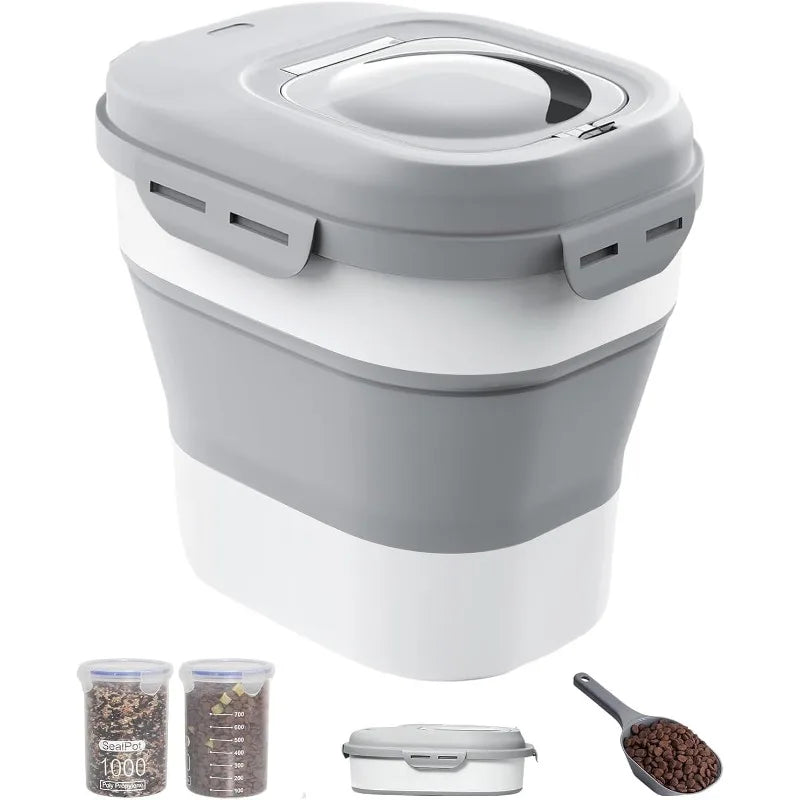 30-35 Lbs Dog Food Storage Container Collapsible Dog Food Container with Airtight Lids, Wheels, Scoop and 2pcs Food Storage Cont