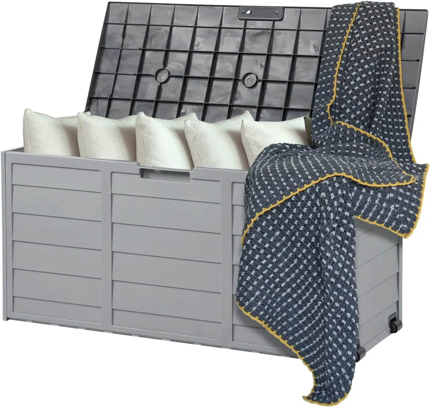 75Gallon Outdoor Storage Box, Patio Deck Box Furniture with Lockable Design, Plastic Storage Containers with Lid for Garden