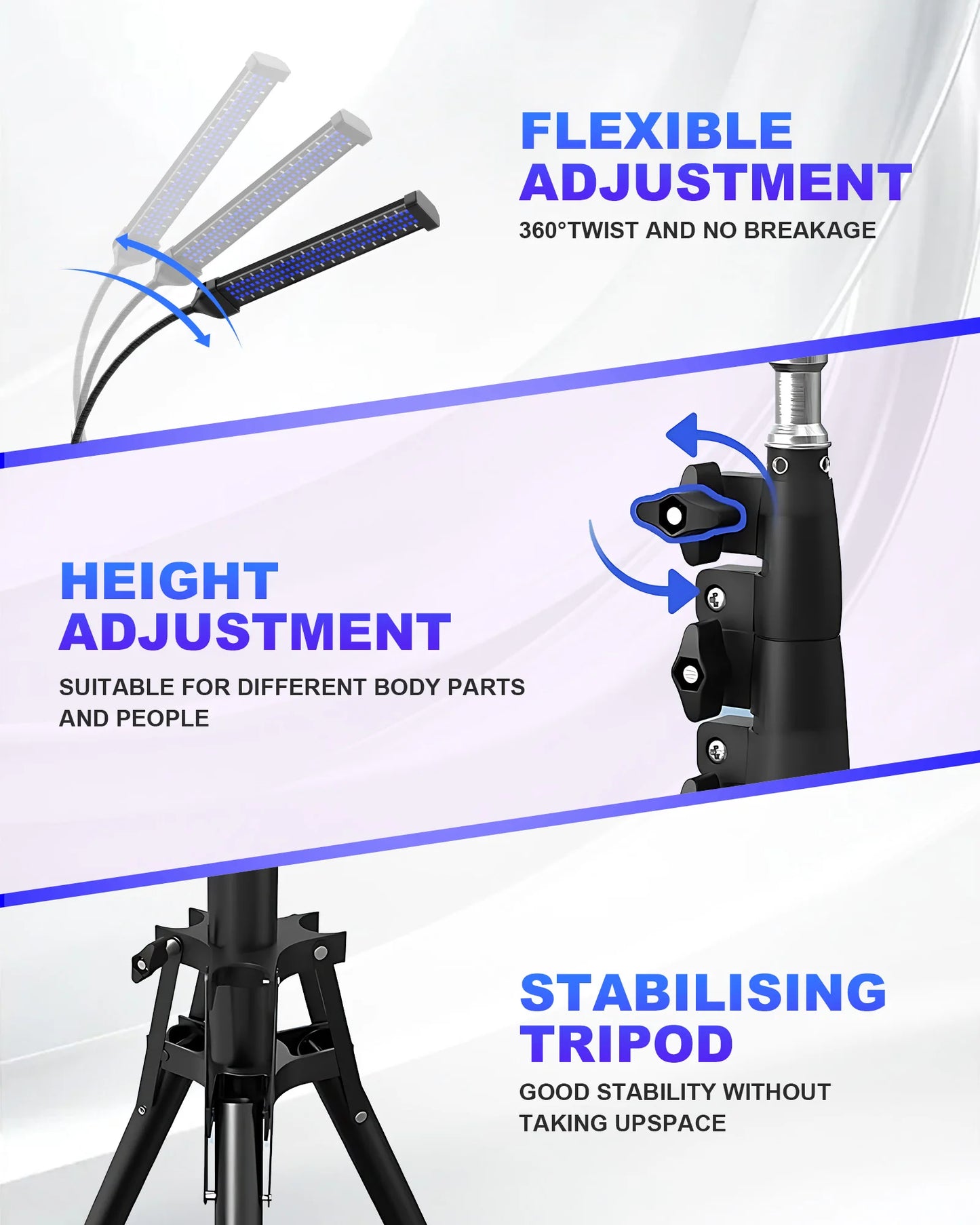 360° Rotation Tanning Lamp 60W 4-Head 432 LEDS Blue Light Solarium Lamp for Tanning Body Wavelength 460nm & 490nm Beauty-Health