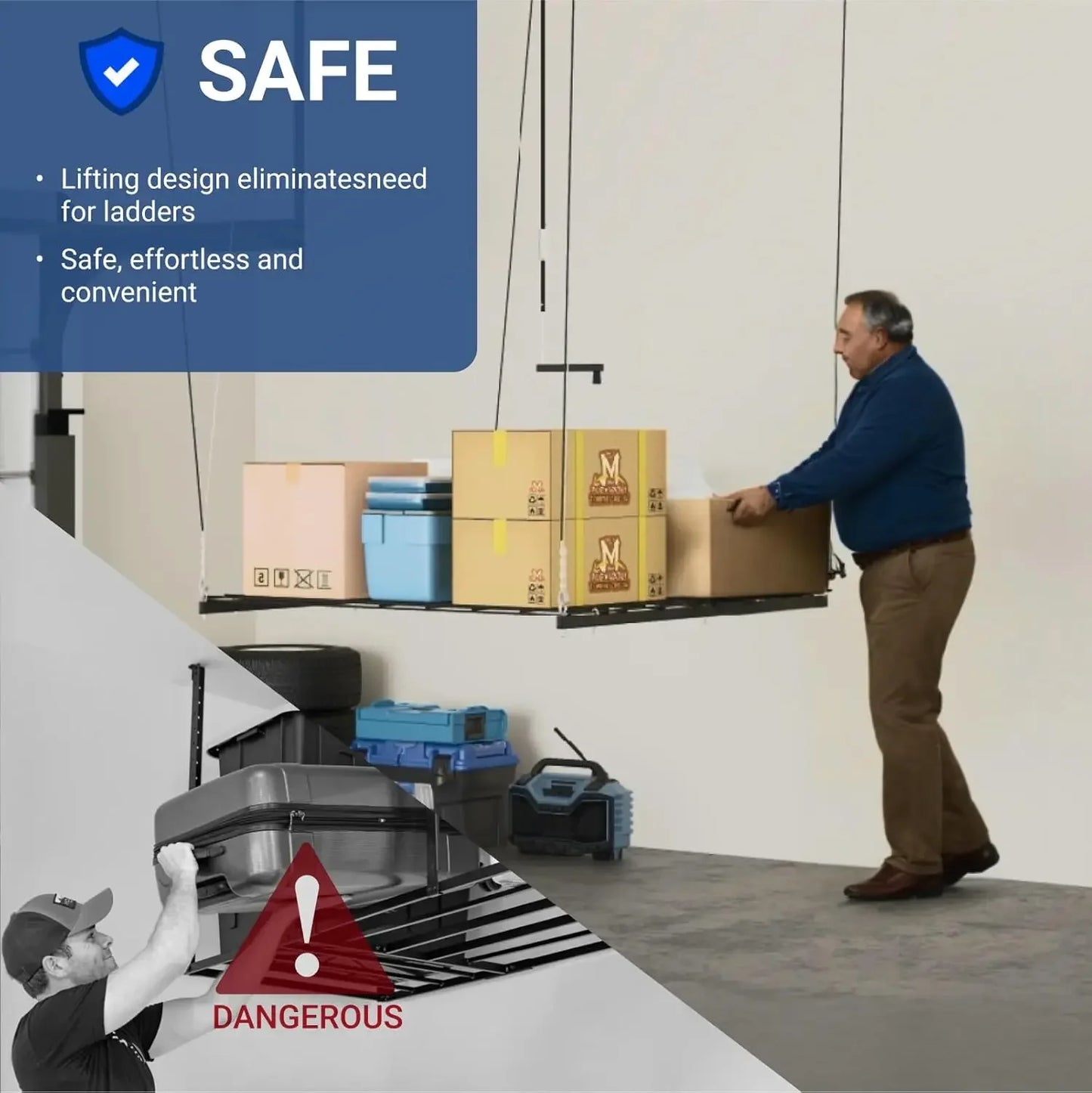 Overhead Garage Lifting Storage Rack Heavy Duty Organizer