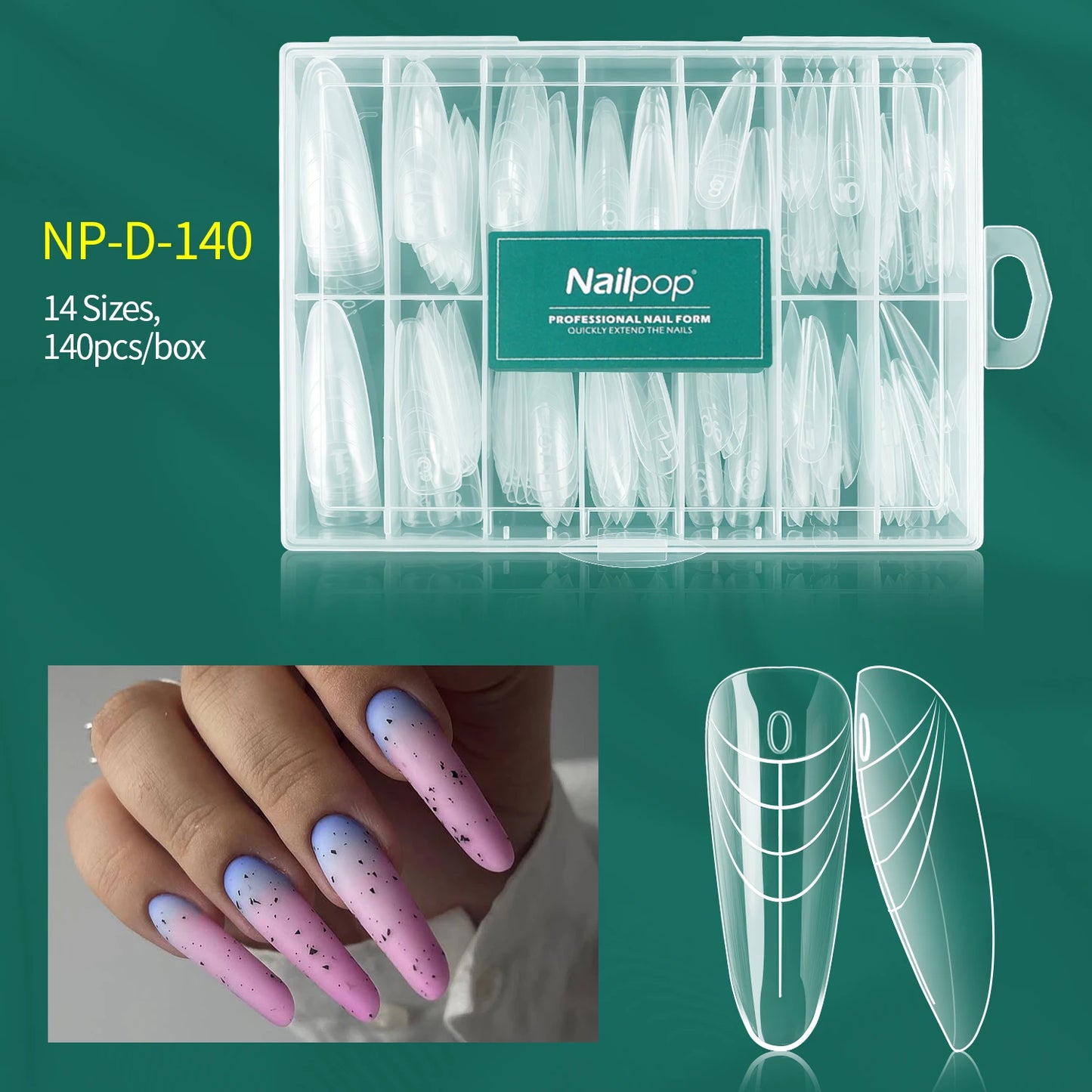 Nailpop Dual Forms 150pcs Quick Building UV Gel Molds Reusable Full Coverage Acrylic Top Extension Forms Poly Nail Gel Molds