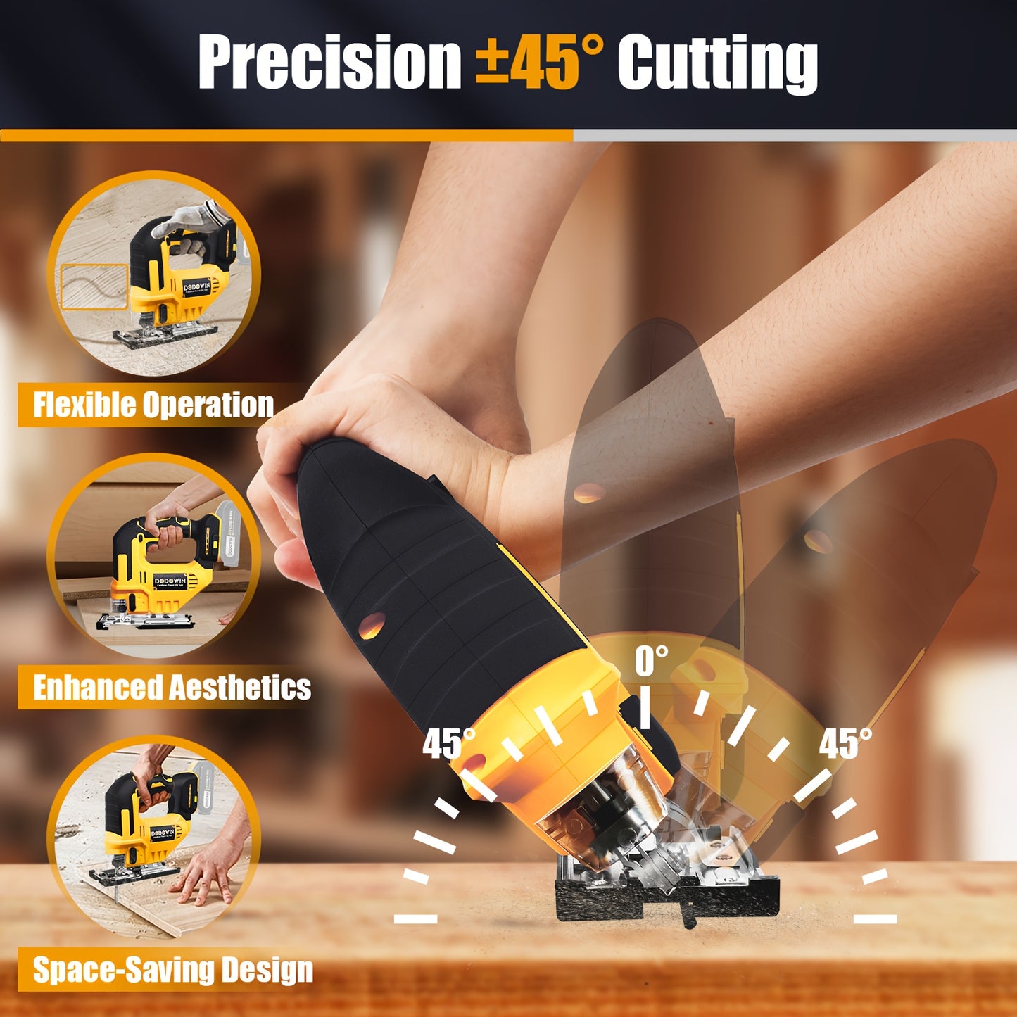 Compatible Jigsaw, 0°-45° Bevel Cutting, With LED Work Light, Battery And Fast Charger Cordless Top Saw, Adjustable In 3 Modes (straight/curved/bevel Cutting) -the Perfect Christmas Gift For Men And Fathers