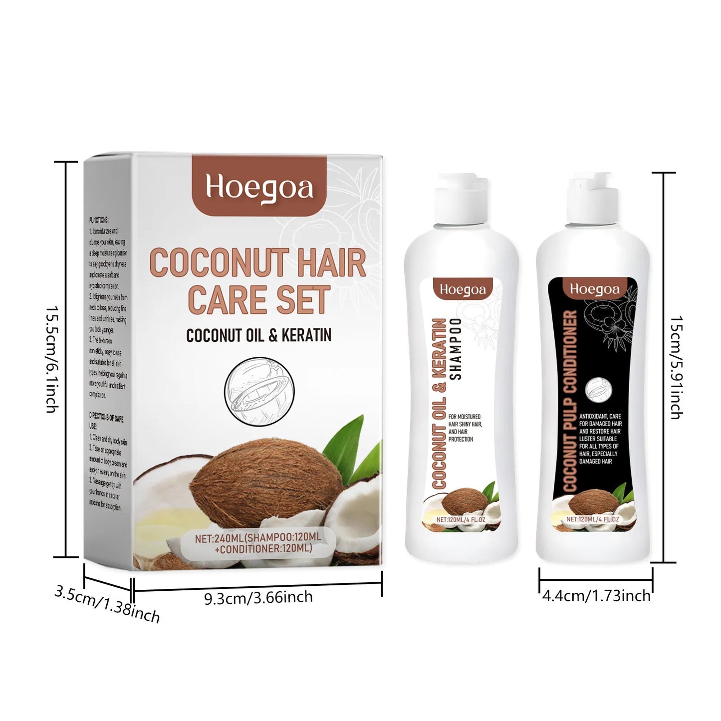 Hoegoa 1set Coconut Oil Hair Growth Shampoo Conditioner Set Volumizing Hair Strengthen Scalp Clean Oil Control Anti Frizzy Set