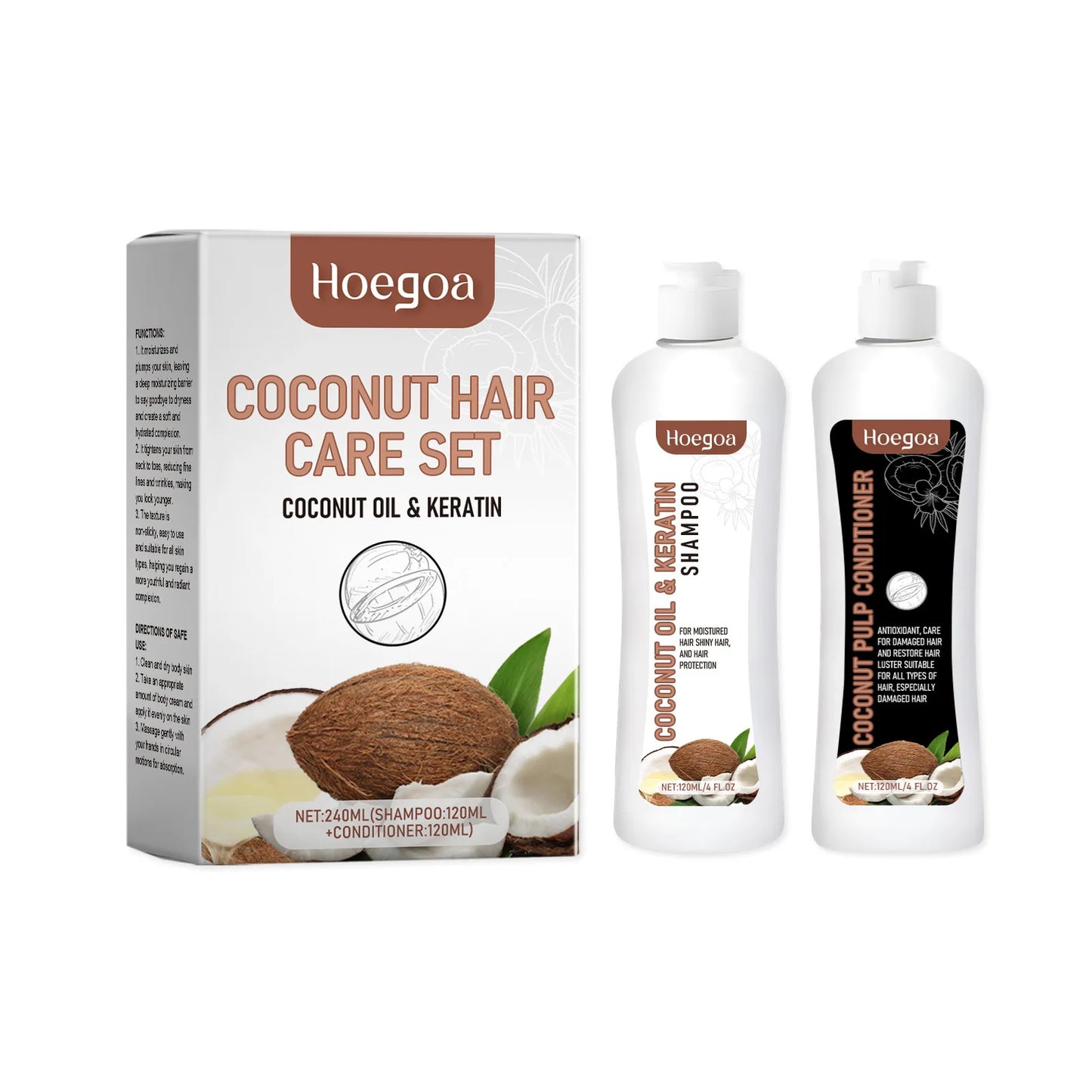 Hoegoa 1set Coconut Oil Hair Growth Shampoo Conditioner Set Volumizing Hair Strengthen Scalp Clean Oil Control Anti Frizzy Set