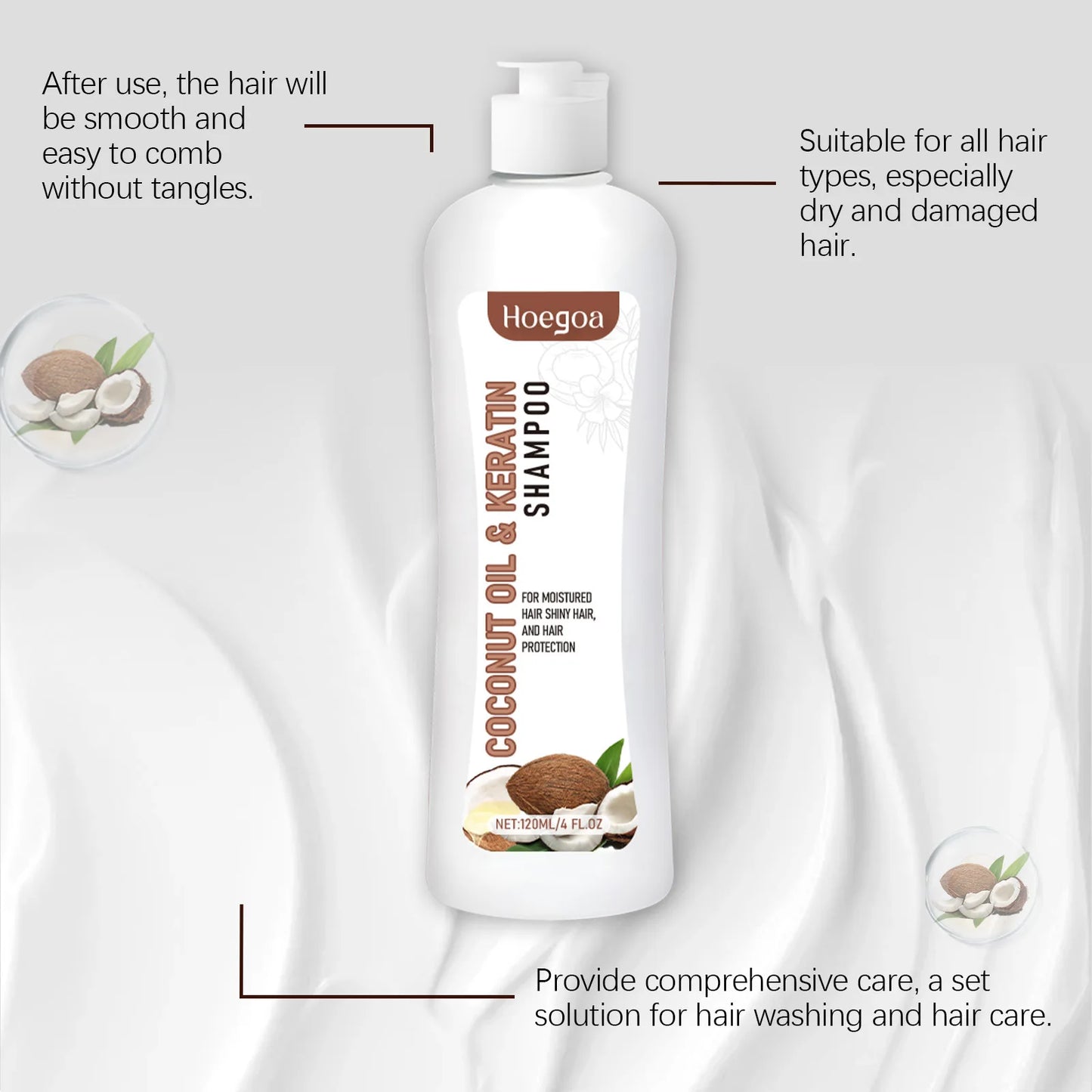 Hoegoa 1set Coconut Oil Hair Growth Shampoo Conditioner Set Volumizing Hair Strengthen Scalp Clean Oil Control Anti Frizzy Set