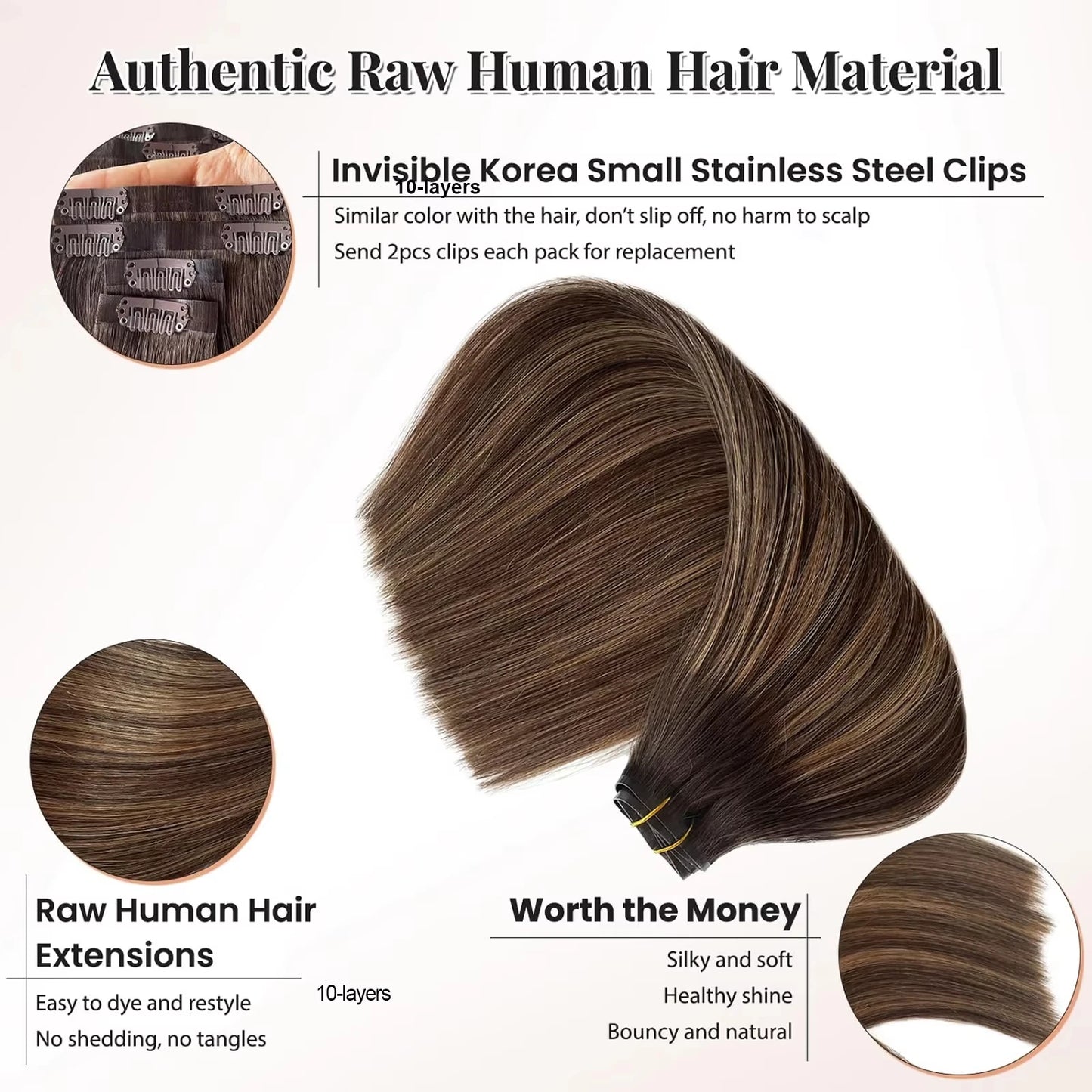 Clip in Human Hair Extensions Remy Human Hair Straight Highlight Clip in Hair Extensions 100% Real Soft Human Hair 14inch/140g