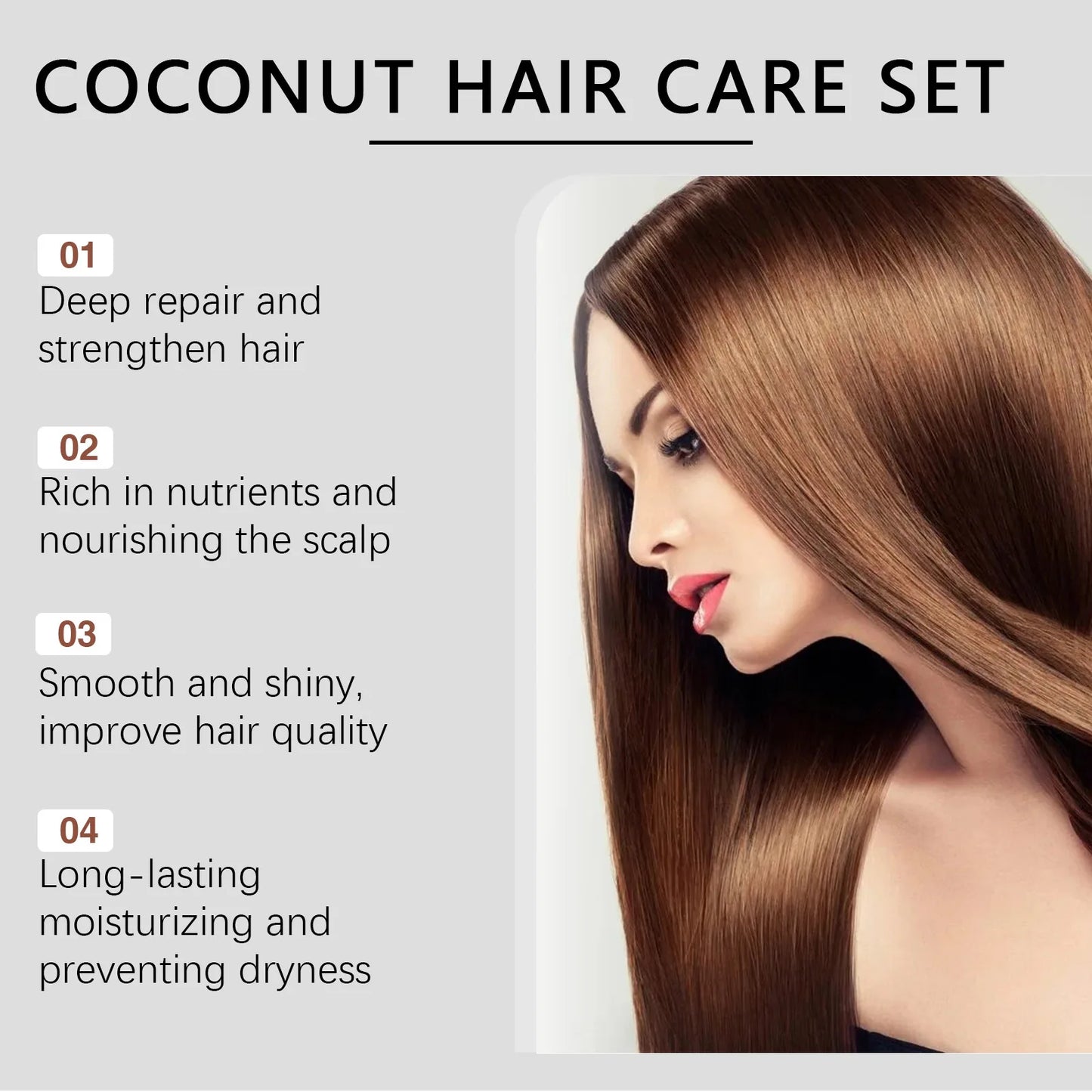 Hoegoa 1set Coconut Oil Hair Growth Shampoo Conditioner Set Volumizing Hair Strengthen Scalp Clean Oil Control Anti Frizzy Set