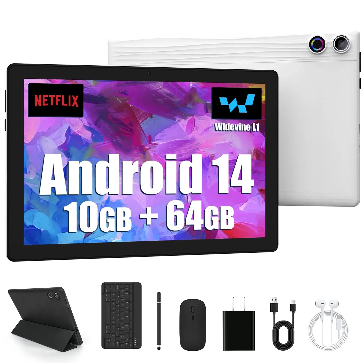 10 Inch Tablet Android 14 A523 Octa Core 12GB RAM 64GB ROM(TF 1TB) 5000mAh Face Unlocked Dual Carmera Keyboard Mouse Set PC Pad