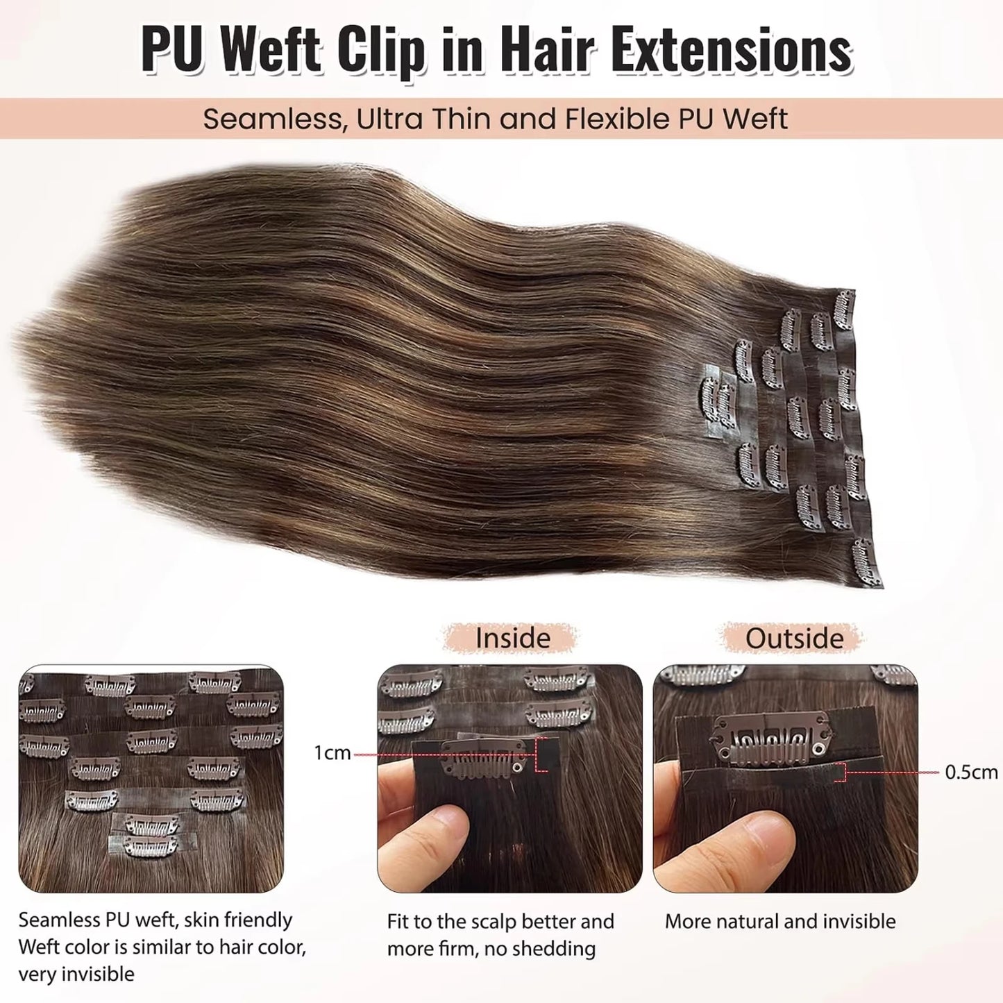 Clip in Human Hair Extensions Remy Human Hair Straight Highlight Clip in Hair Extensions 100% Real Soft Human Hair 14inch/140g