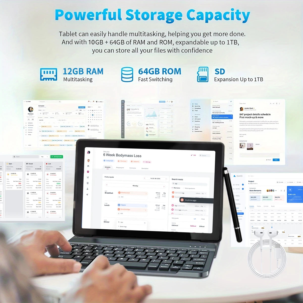 AEEZO-US Android 14 Tablet 12GB RAM 64GB ROM WiFi6 HD