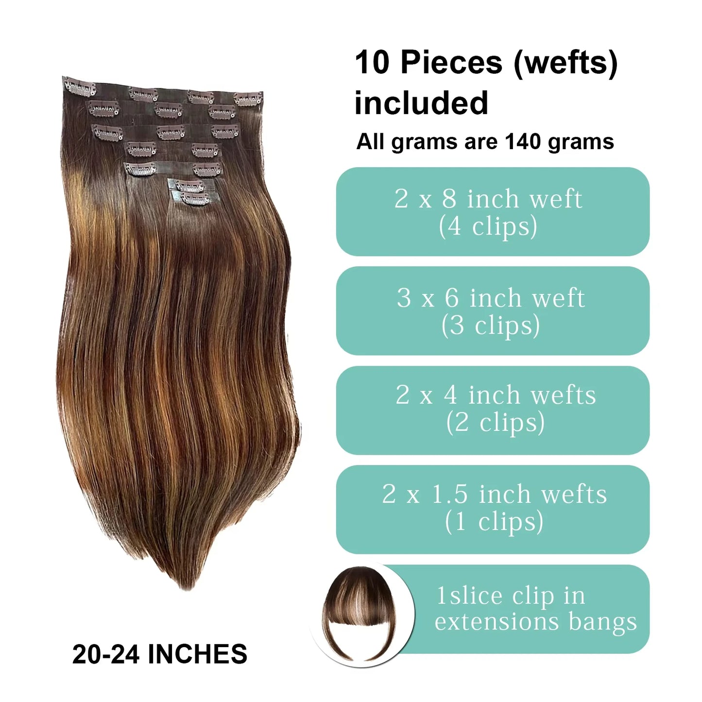 Clip in Human Hair Extensions Remy Human Hair Straight Highlight Clip in Hair Extensions 100% Real Soft Human Hair 14inch/140g