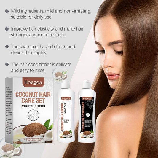 Hoegoa 1set Coconut Oil Hair Growth Shampoo Conditioner Set Volumizing Hair Strengthen Scalp Clean Oil Control Anti Frizzy Set