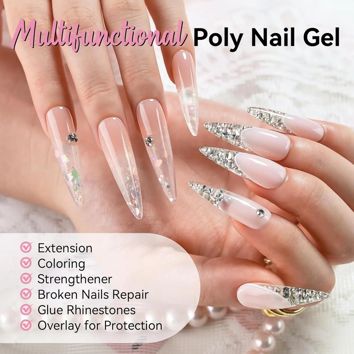 Makartt Poly Nail Extension Gel for Nails ,Clear Pink Builder & Sculting Soak Off Hard Gel for Strong Natural Look for Beginer