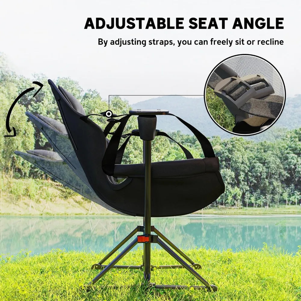 Double Hammock Camping Chair, Adjustable Back Folding Rocking Chair Swinging Hammock Chair with Cup Holder, Headrest and Padded