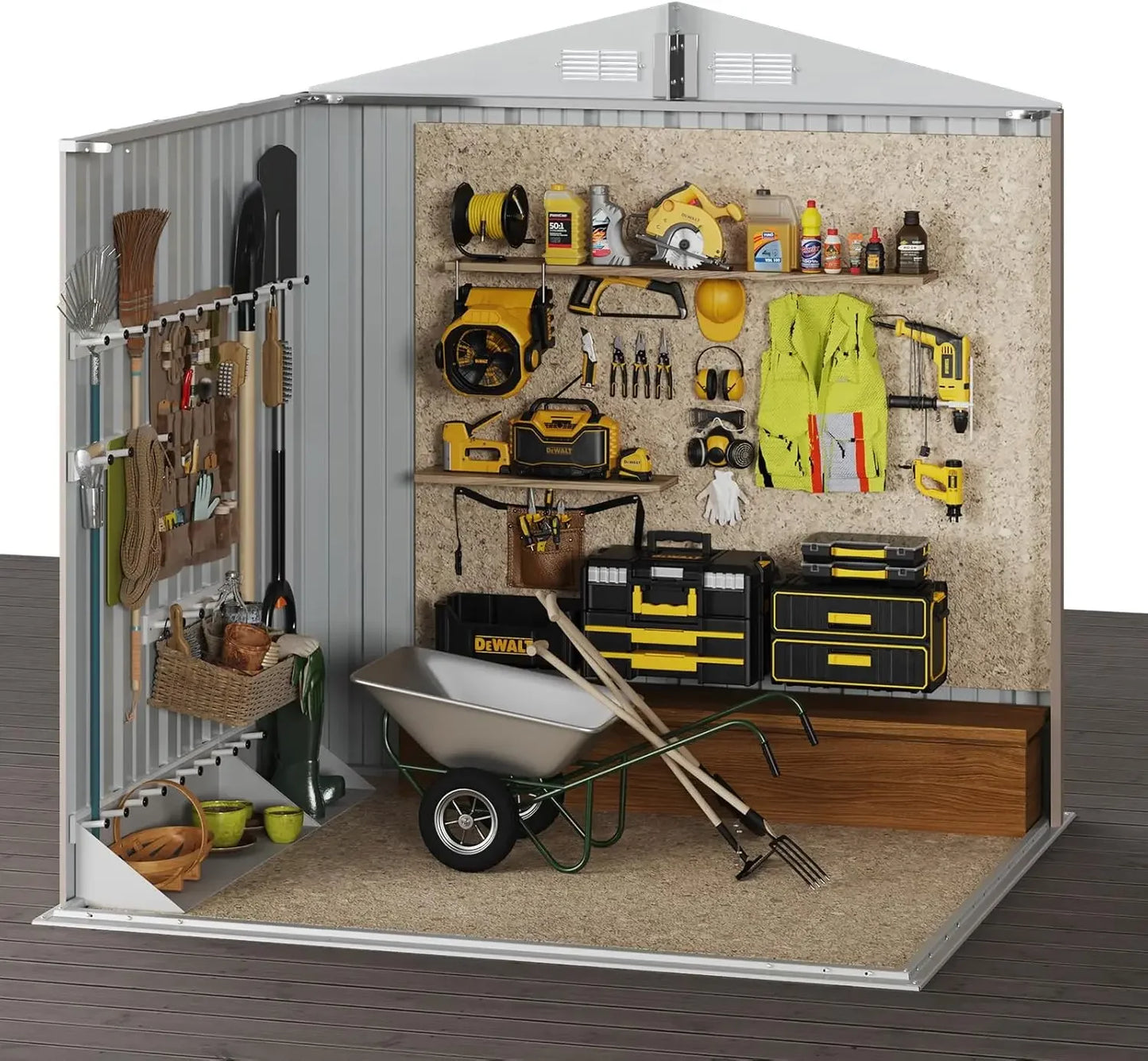 6.2x4 FT Outdoor Storage Metal Garden with Lockable Doors & Slooping Roof Tool Bike for Backyard