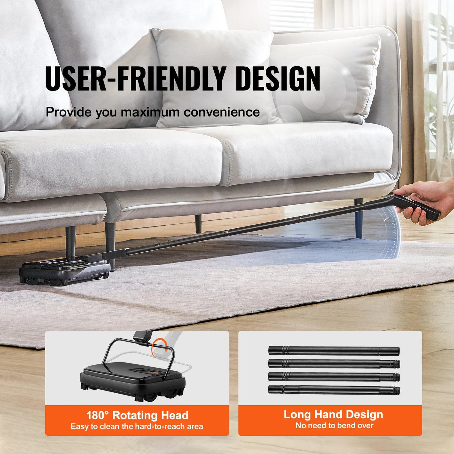 SucceBuy Manual Carpet Sweeper 7.87 in Sweeping Paths 300ml Dustbin Capacity w/ Comb for Home Rugs Hardwood Surfaces Wood Floors