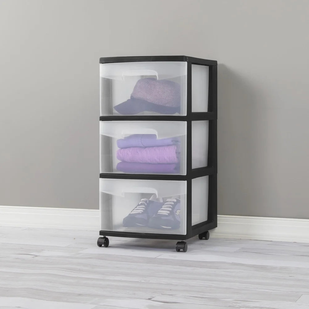 3 Drawer Plastic Storage Cart with Clear Drawers Rolling Organizer Portable Storage Solution Bedroom Bathroom Kitchen Crafts