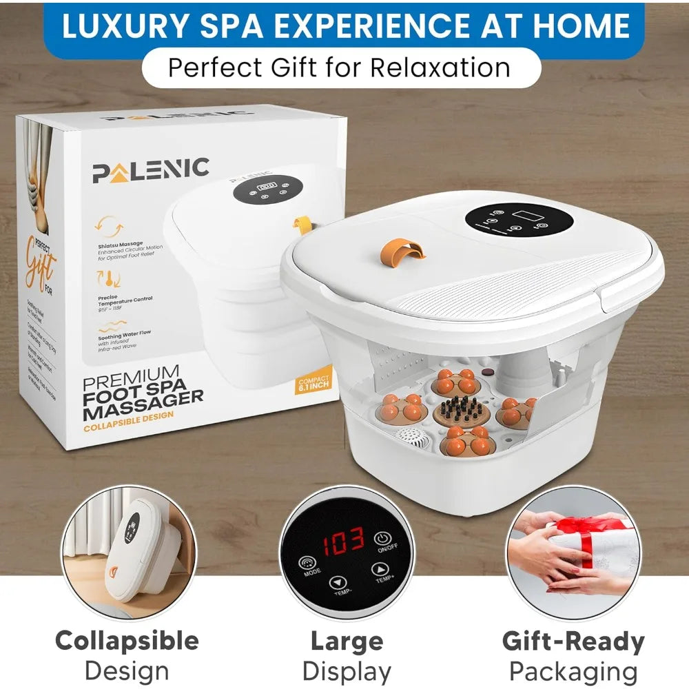 NEW - Collapsible Foot Spa Bath Massager with 2025 Upgraded Rotary Shiatsu Taiji Pad for Comfort, Heat