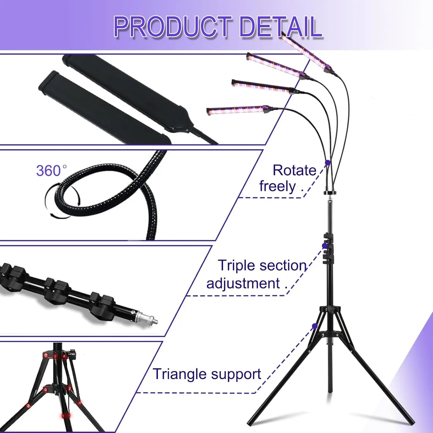 360° Rotation Tanning Lamp 60W 4-Head 432 LEDS Blue Light Solarium Lamp for Tanning Body Wavelength 460nm & 490nm Beauty-Health