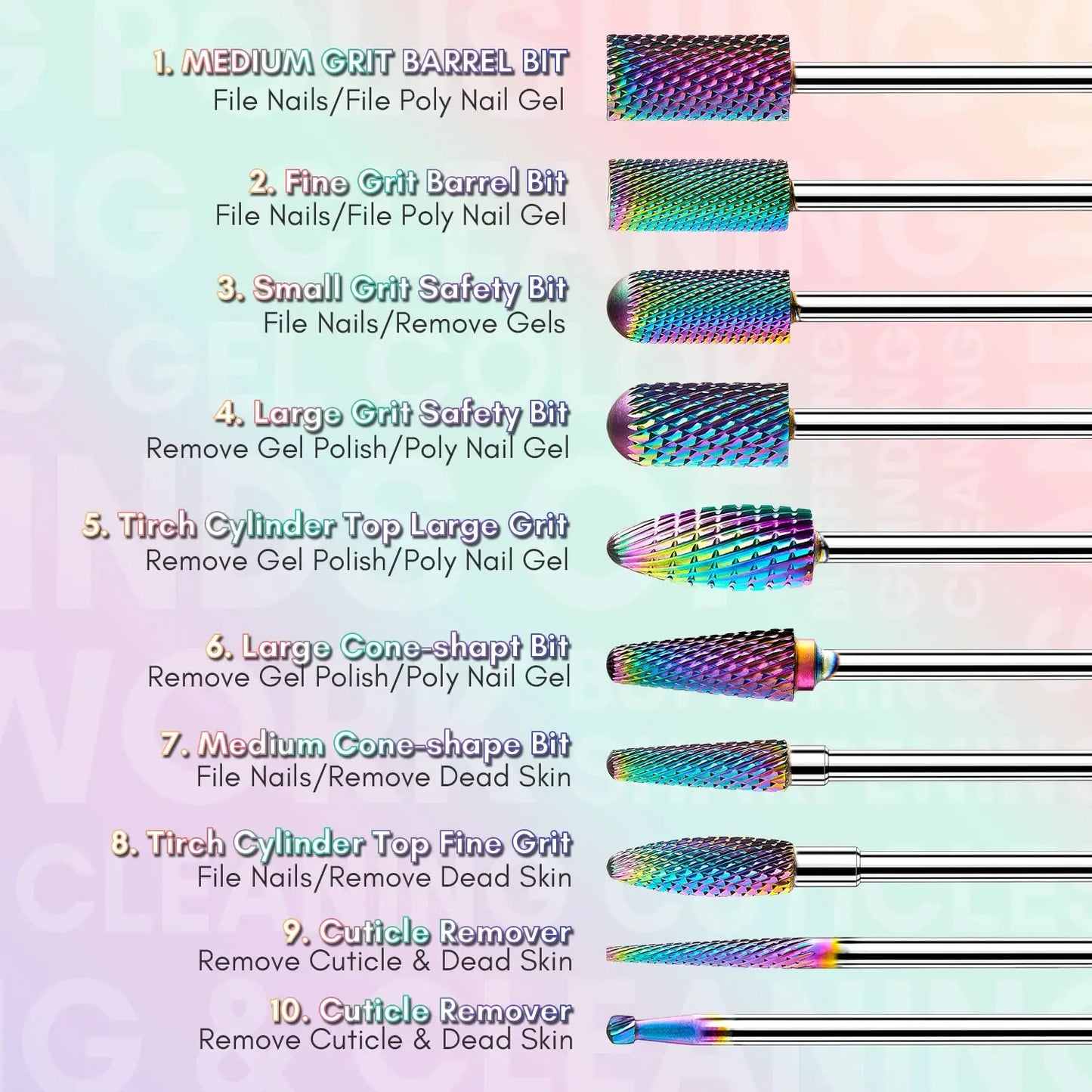 Makartt Nail Drill Bits Set, 10Pcs Tungsten Carbide Nail Drill Bits Remove Acrylic Poly Nail Gel Nail Polish 3/32 inch