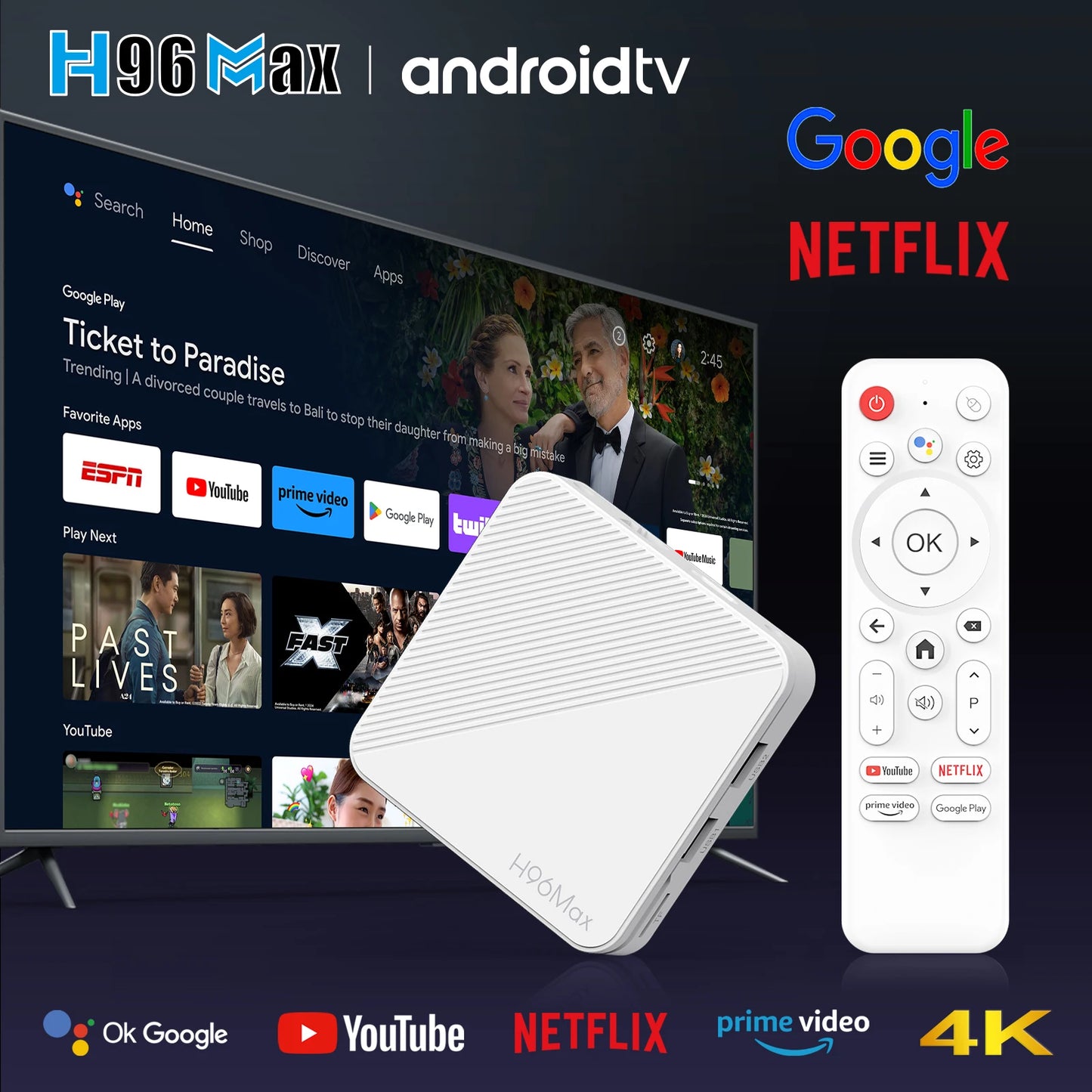 H96 H313 Smart TV Box Android 4K WiFi6 Google Voice