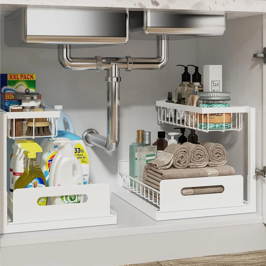Under Sink Organizer, Pull Out Cabinet Organizer 2 Tier Slide Out Sink Shelf Cabinet Storage Shelves, Storage for Kitchen