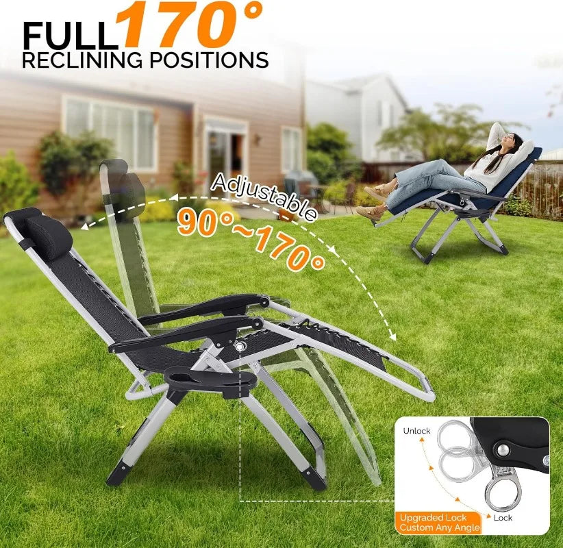 Padded Zero Gravity Chair, Lounge Chair with Removable Cushion & Tray， Folding Reclining Patio Chairs， Recliner Chair for