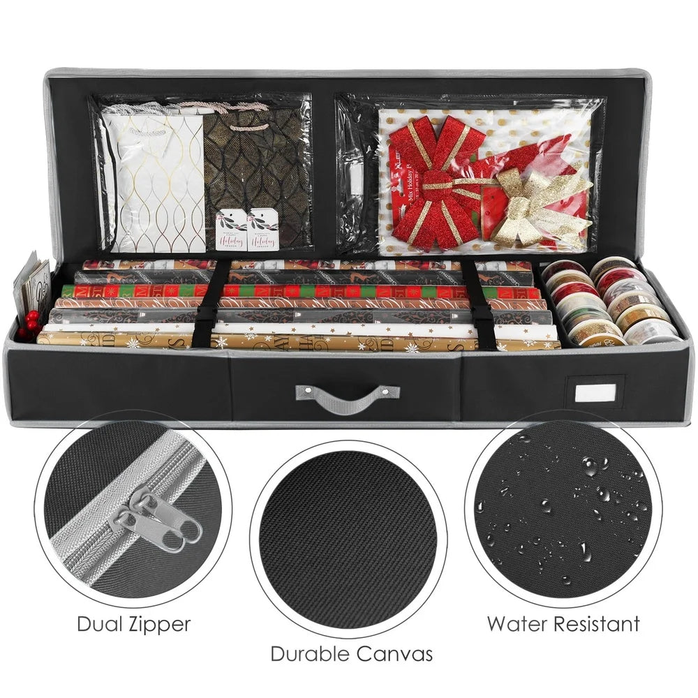 Durable Christmas Wrapping Paper Storage Organizer with Clear Pockets and Zippered Closure Holiday Accessories and Gift Wrap
