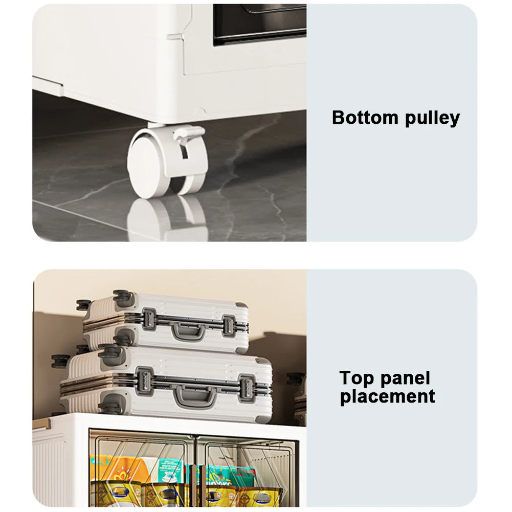 4 Tier Plastic Storage Containers with Doors & Wheels Foldable Organization Folding Storage Cabinet Shelf for Home Office Dorm