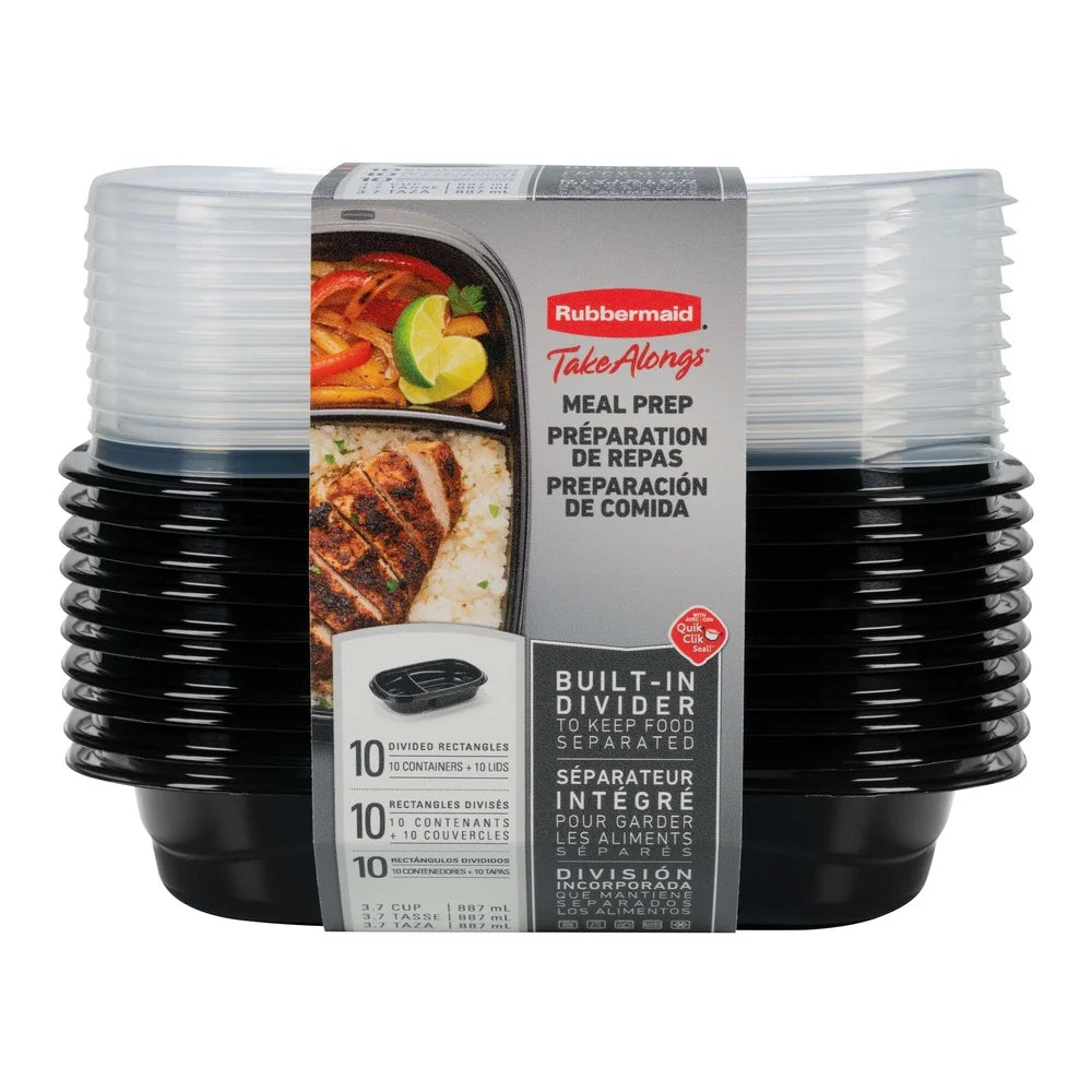 3.7 Cup Meal Prep Containers with Dividers Stackable Food Storage Containers Set of 10 Includes Lids Microwave Dishwasher Safe