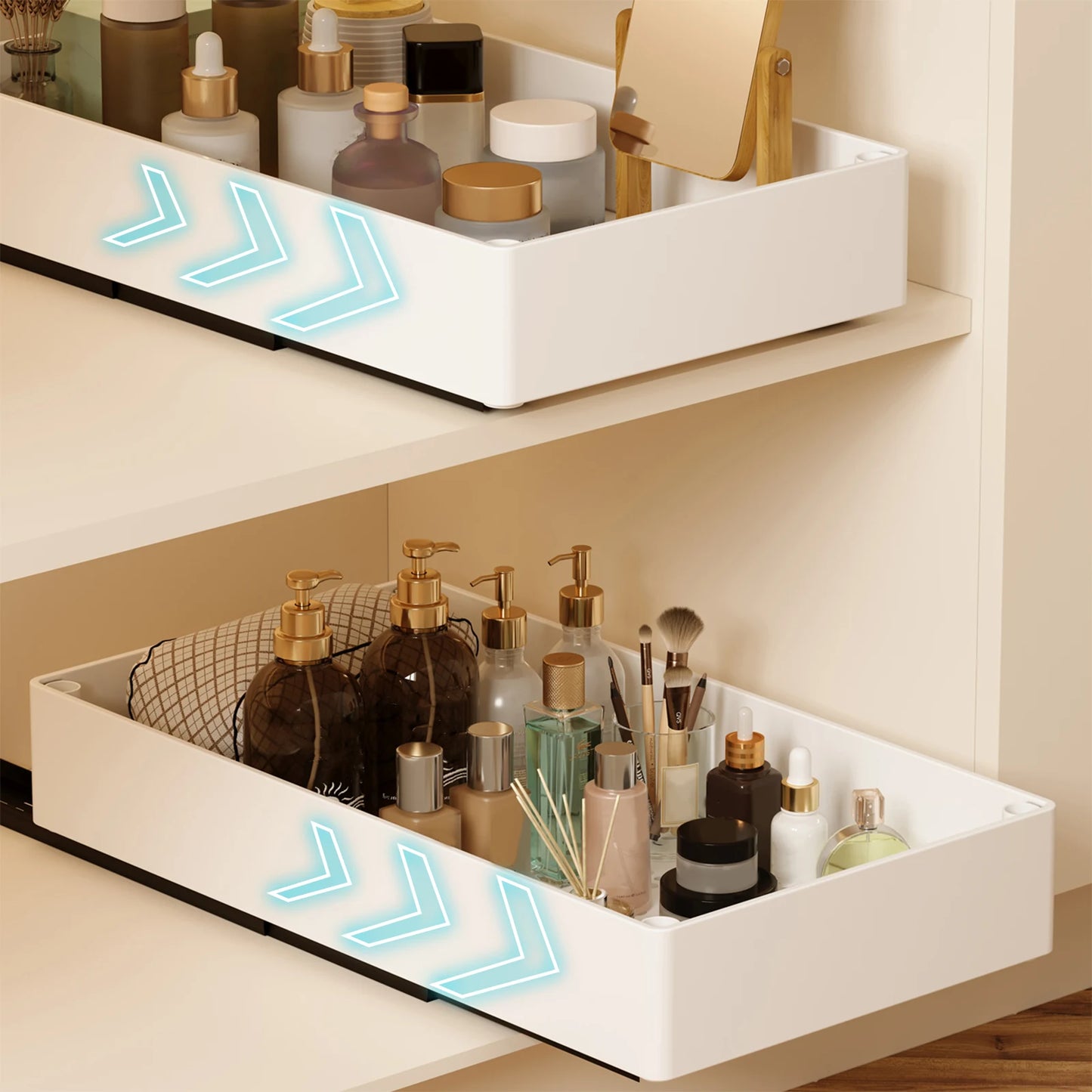 2Pcs Pull-Out Cabinet Organizer – No-Punch Slide-Out Racks for Kitchen, Bathroom, Pantry, and Cabinets, Home Storage Solution