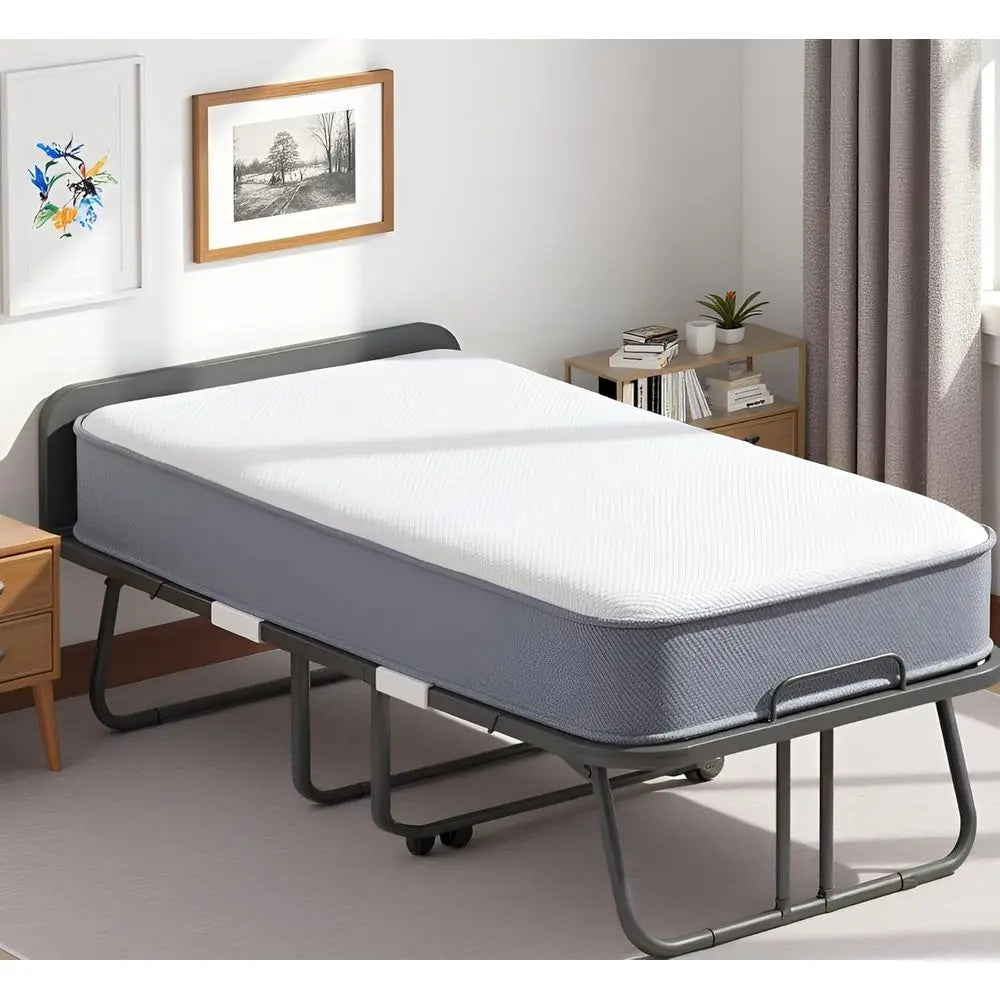 Portable 75x31 Rollaway Bed with Mattress, Headboard, and Dustproof Bag for Adults, 5 Foldable with Casters, Space-Saving Bedroo