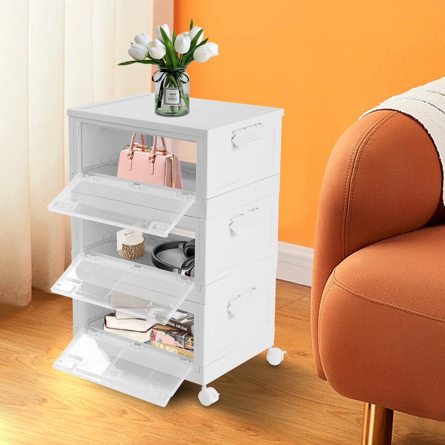 Plastic Storage Box with Lid, Three-Layer Storage Box with Lid, Used to Store Books, Towels, Snacks, Sundries