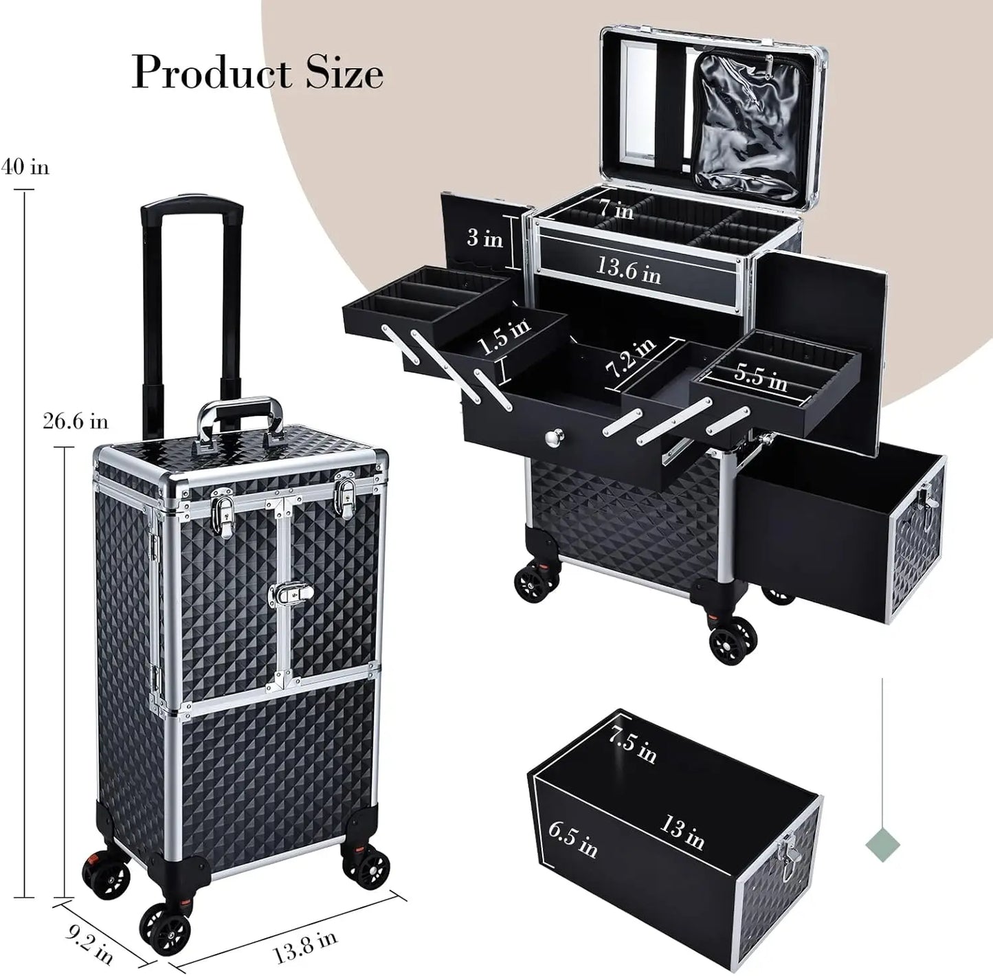 XMSJ Rolling Makeup Train Case Multi Function Cosmetic Case