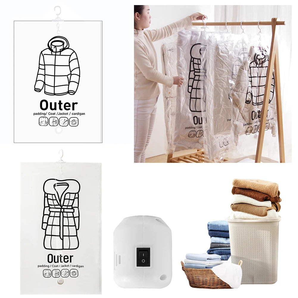 Hanging Compressible Storage Bag Reusable Clothes Compression Storage Bag Dustproof for Clothes Down Overcoat